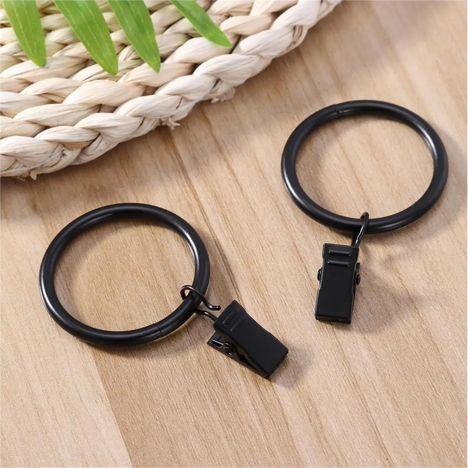 Curtain rings, Curtain Rings with Clips 200pcs Black Chrome Plated Drapery Hooks for Smooth Gliding Curtain Hardware