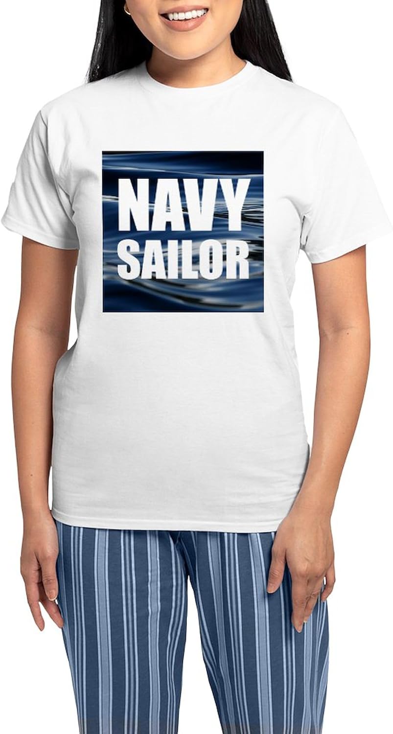 CafePress Navy Sailor Pajamas Women's Novelty Cotton Pajama Set, Comfortable PJ Sleepwear
