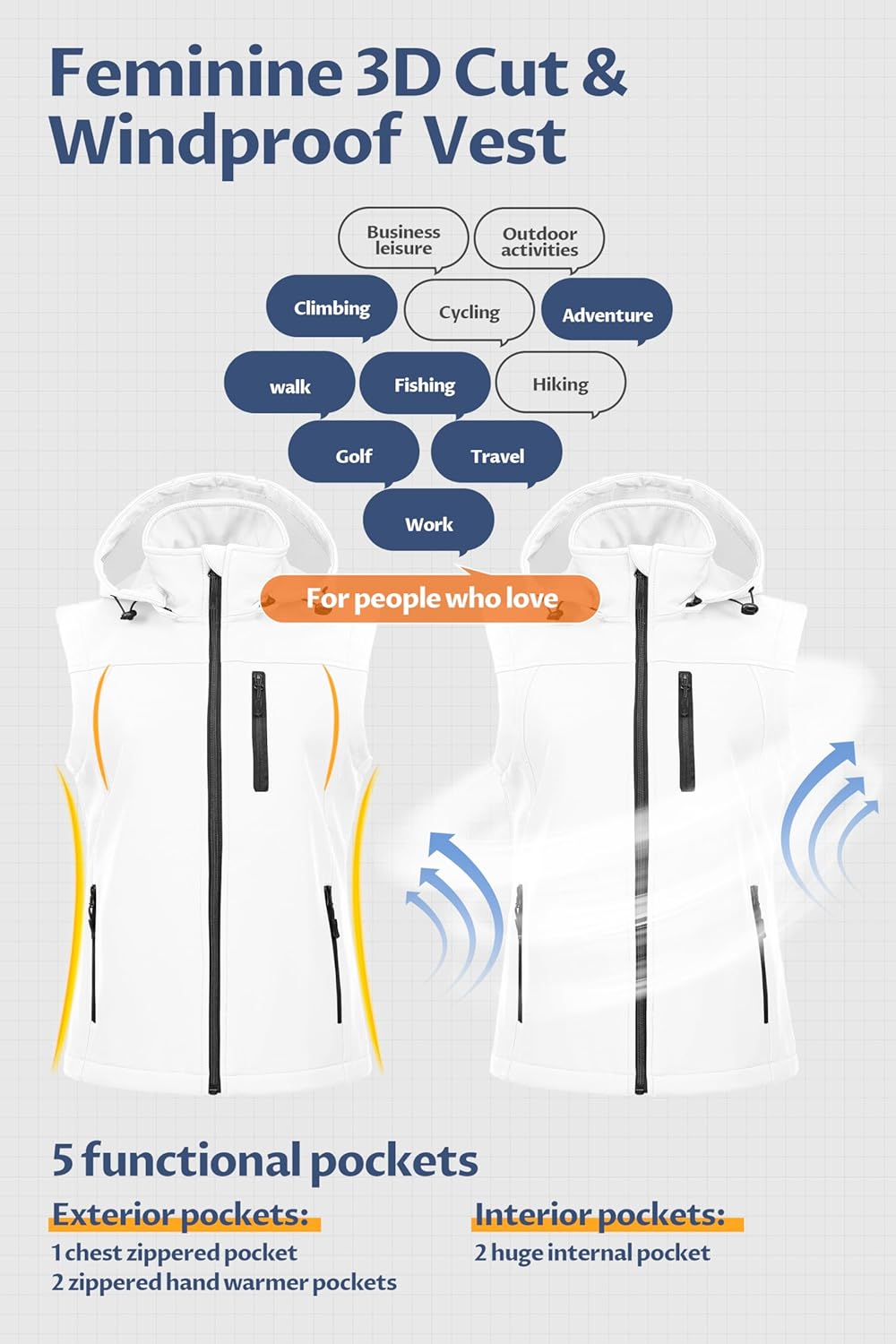 CREATMO US Women's Lightweight Softshell Vest Outerwear Windbreaker Sleeveless Jacket With Removable Hood - Image 5