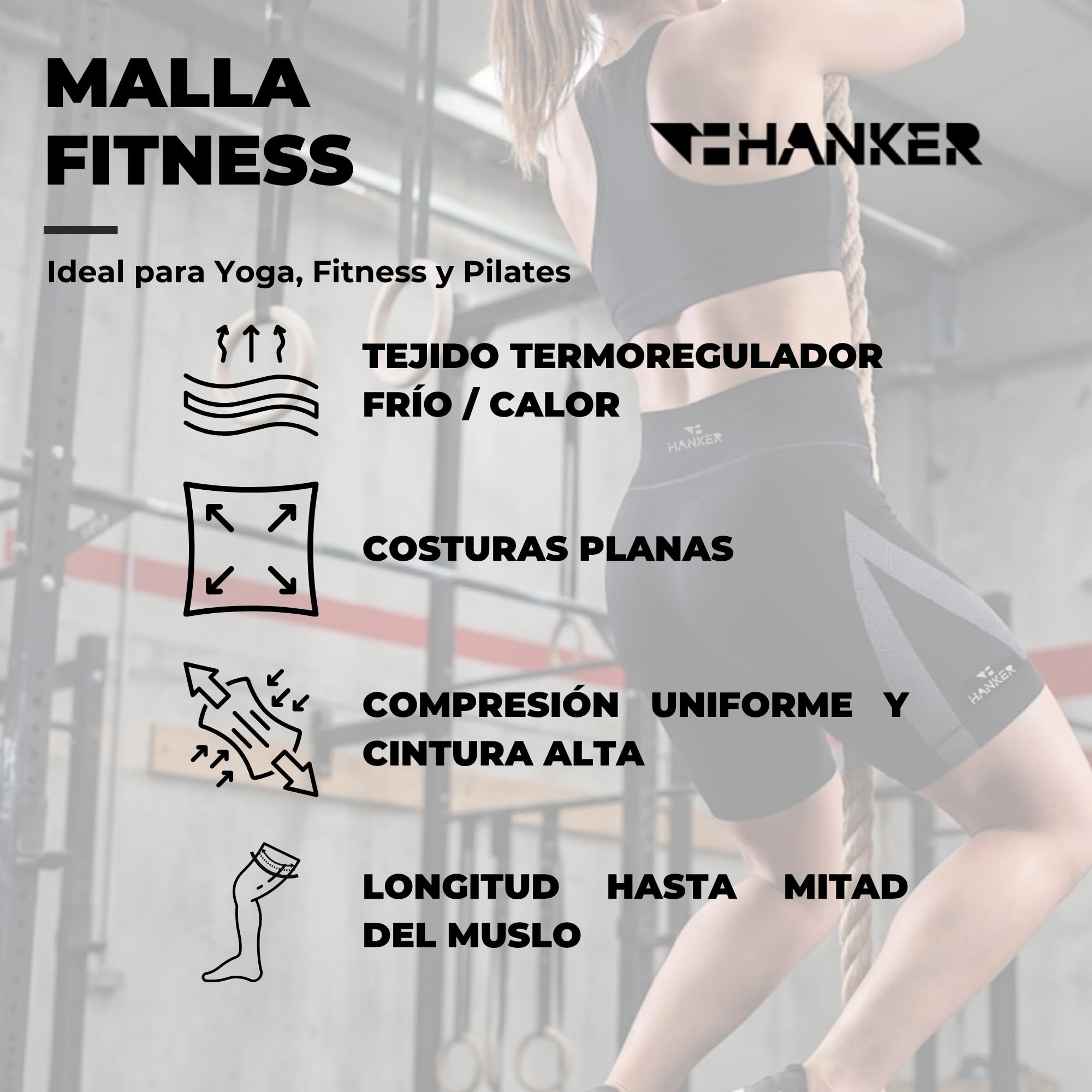 HANKER Mallas Cortas de Mujer Compresivas de Cintura Alta y Tejido Termorregulador para Yoga, Fitness y Pilates