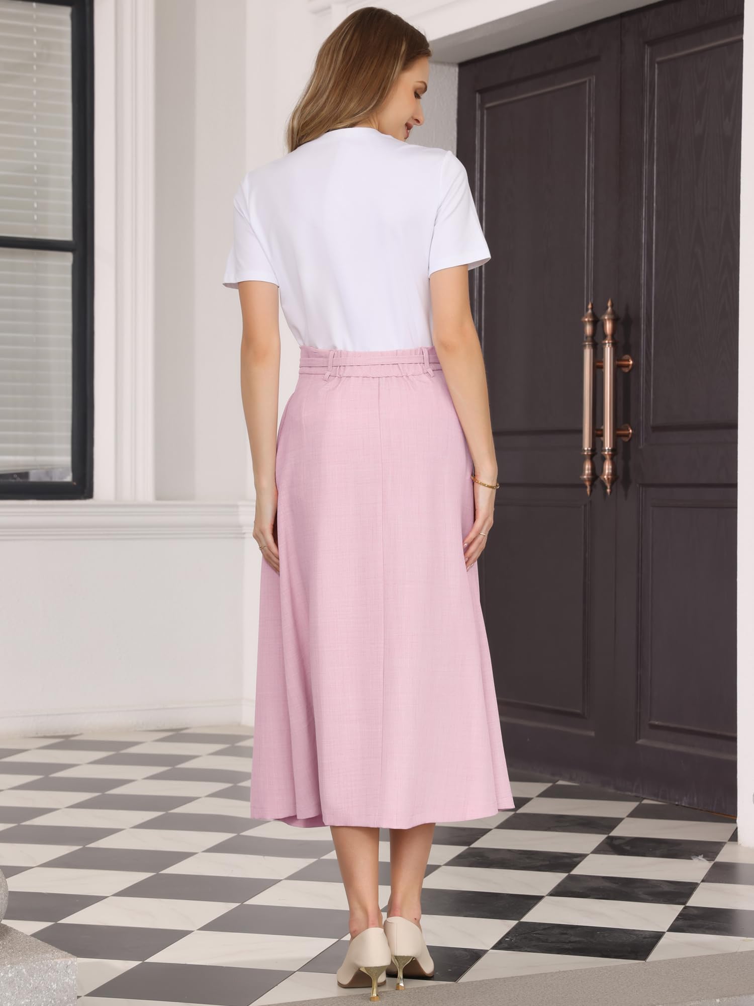 Hobemty Donna Gonna a Linea a con Tasche Vita Alta Elastica Maxi