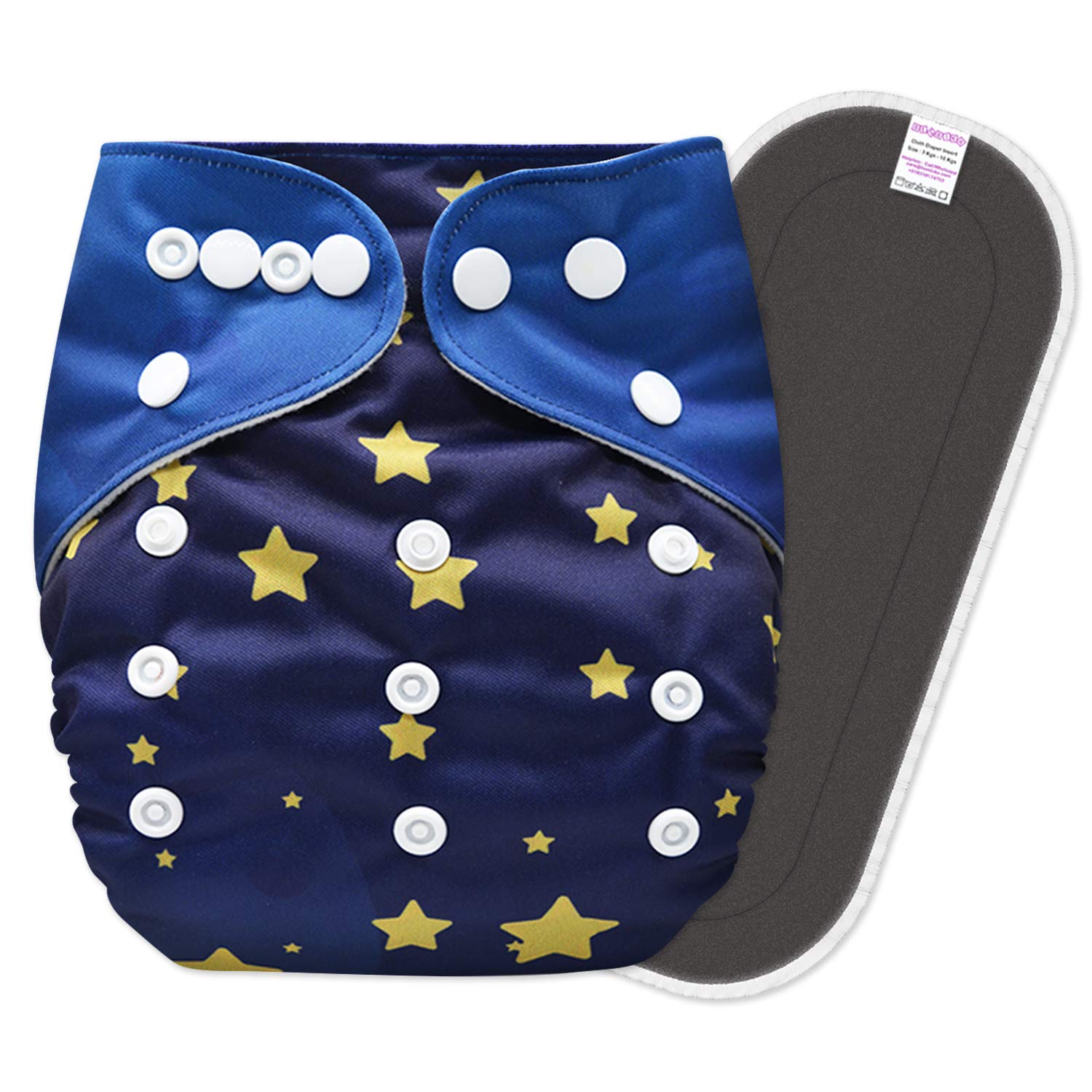 BEMBIKAWashable Reusable Cloth Diaper Adjustable with 5 Layer Bamboo Charcoal Insert (Ellie Moon)
