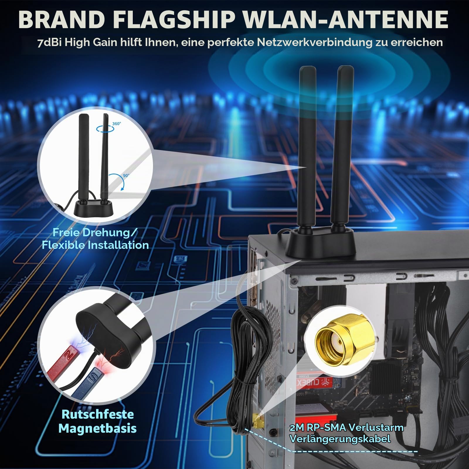 Eightwood WLAN Karte WiFi 6E Intel AX210 Bluetooth 5.3 WLAN Netzwerkkarte WLAN PCI-E Karte 6G/5G/2.4G Tri Band WiFi 6E Karte 5374 mbit/s mit Wi-Fi 6E Antenne + CD für PC Windows 11/10 (64 bit) Laptop