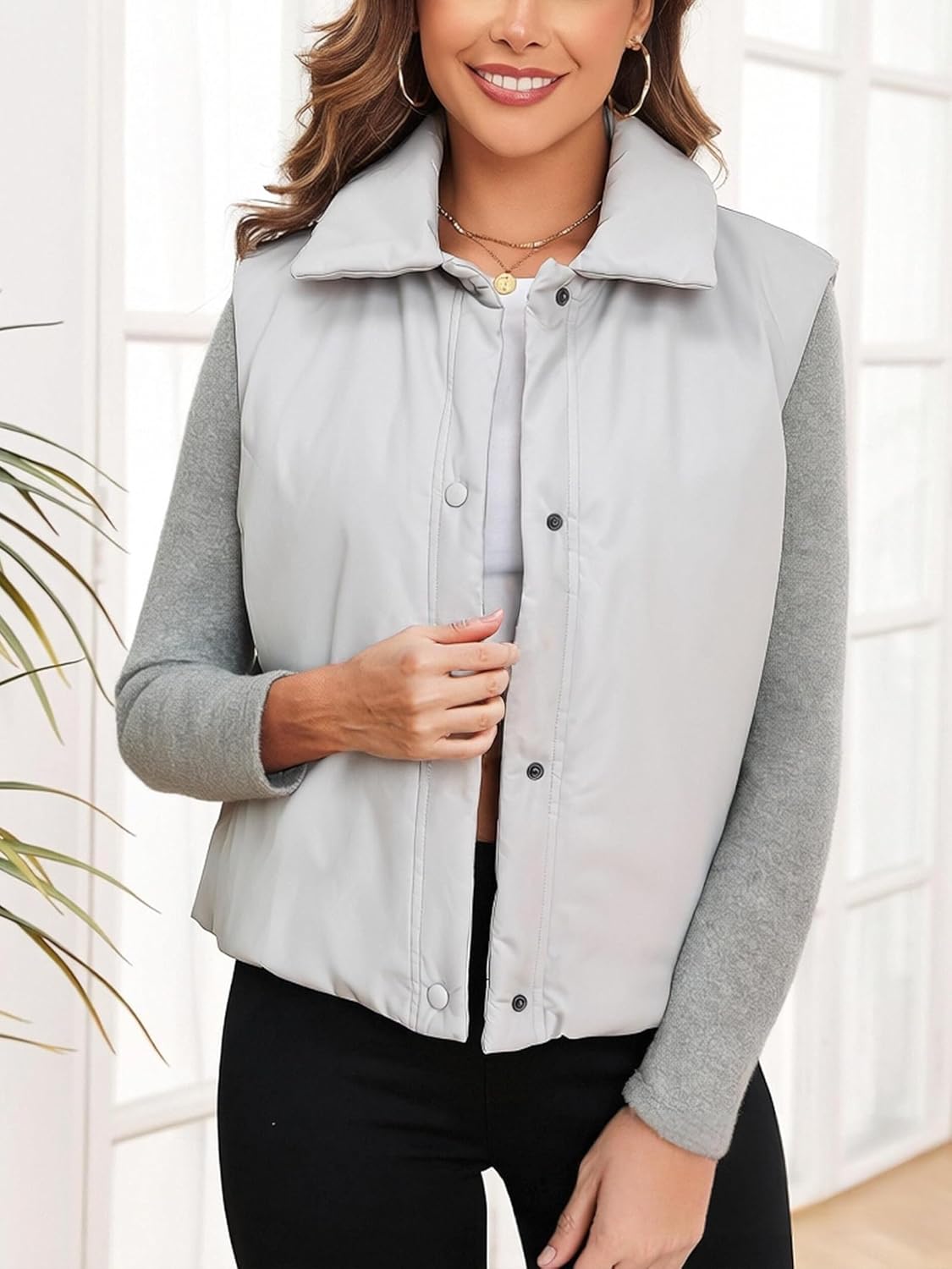 Womens Puffer Vest, Sleeveless Fall Winter Jackets, Stand Collar Lightweight Outerwear - Image 4