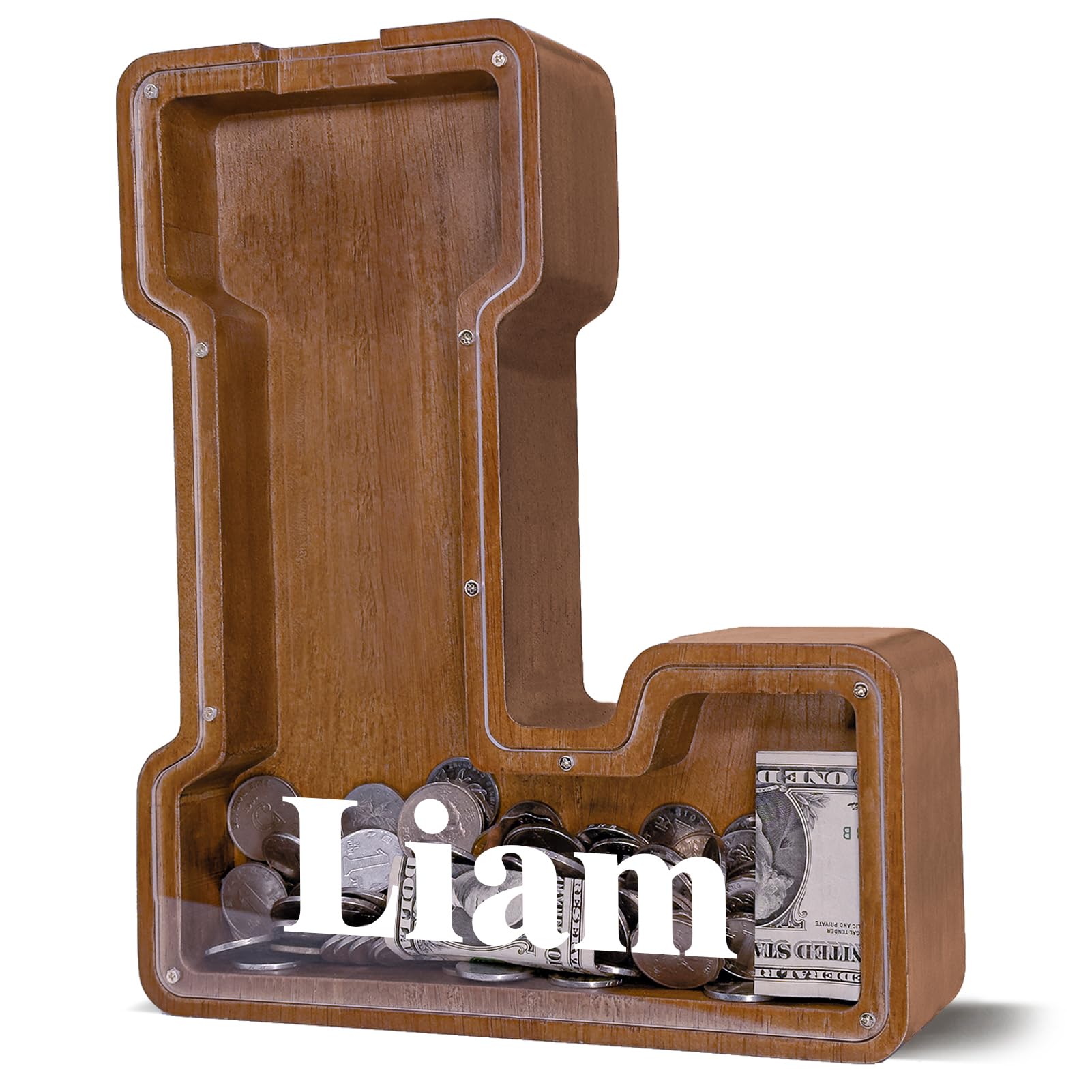 JOOMLAFLY Personalized Wooden Letter Piggy Bank for Kids - Customized Initial Coin Bank Perfect for Boys and Girls - Ideal for Birthday and Festival