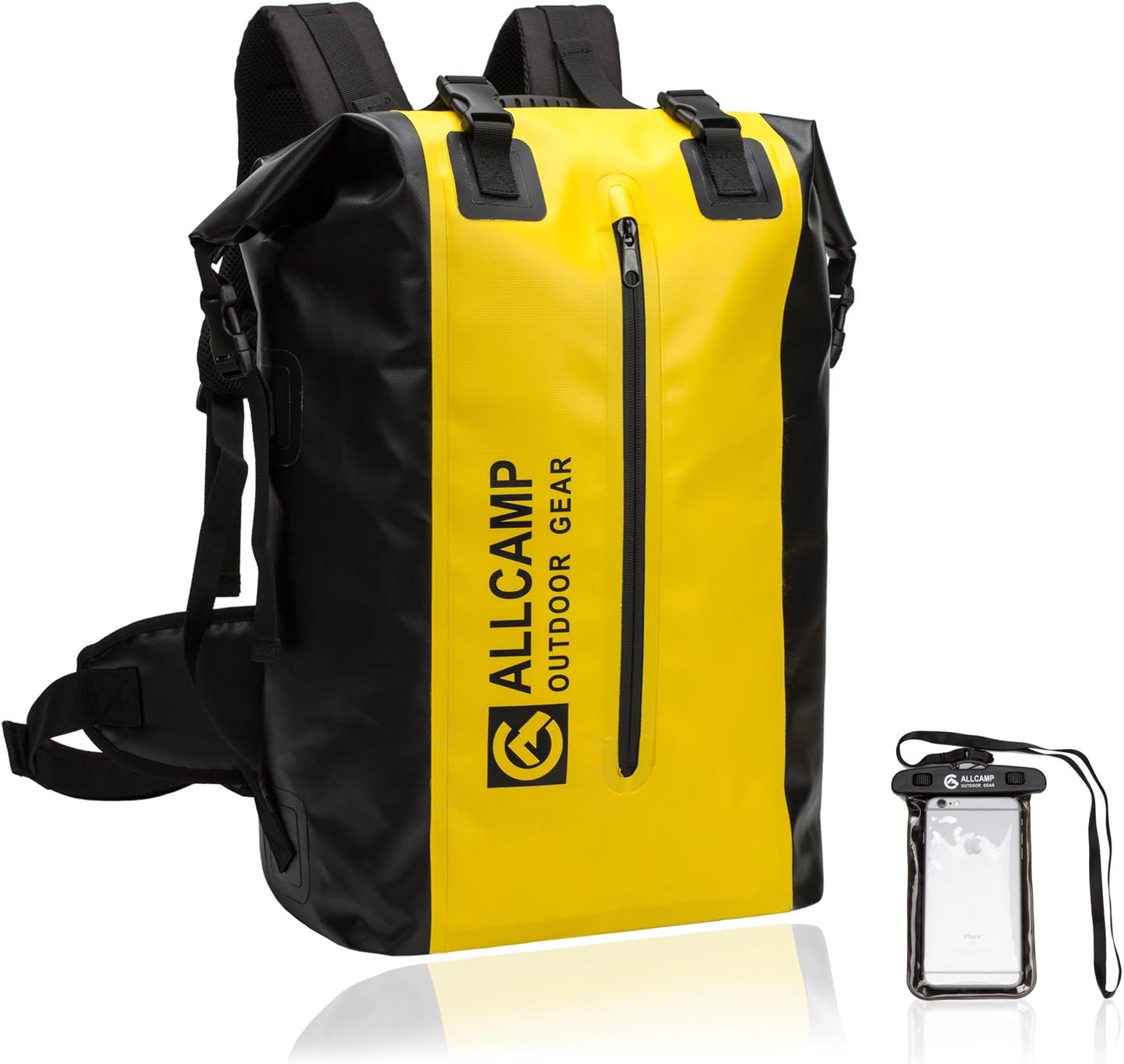 ALLCAMP 40L Dry Bag Backpack,Dry Bag Rucksack, Waterproof Backpack for BOATING, with a Phone Pouch Bag and Removable Laptop sleeve (Yellow)