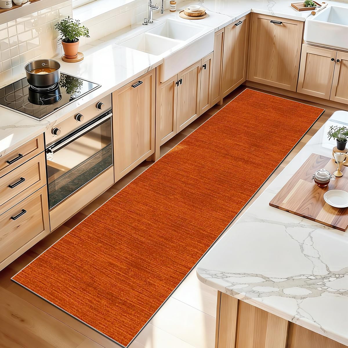 Tapis de couloir lavable rouge pour une cuisine propre et dynamique