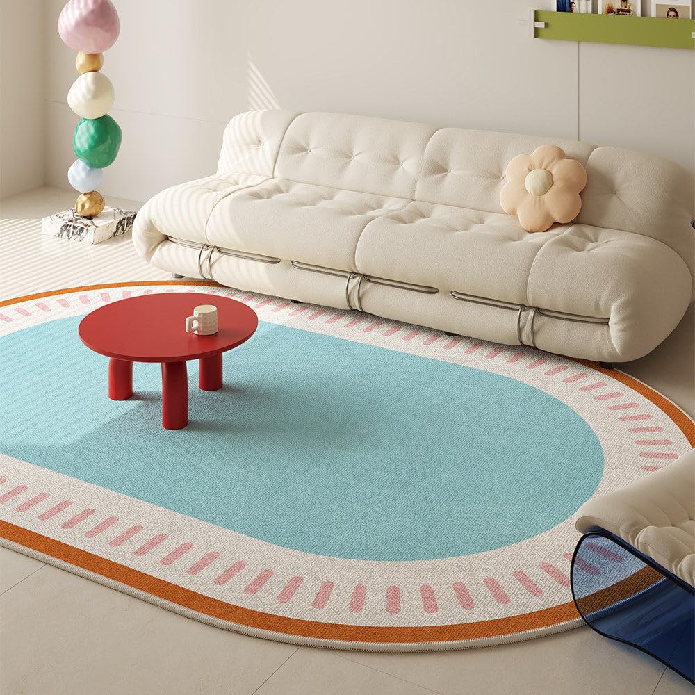 Alfombra moderna para dormitorio ovalada 80x140 con diseño suave crema francesa