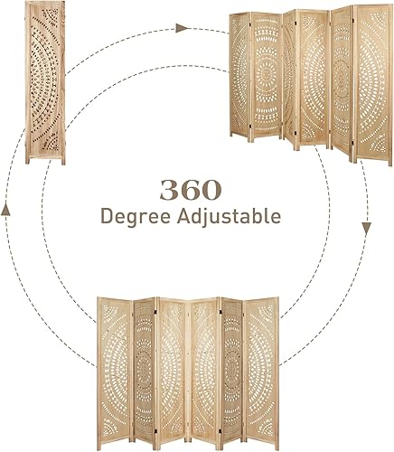Vista 4 de ECOMEX Separadores de habitación de madera de 6 paneles, totalmente montados, 5.6 pies, tallados y pantallas plegables, divisor de habitación