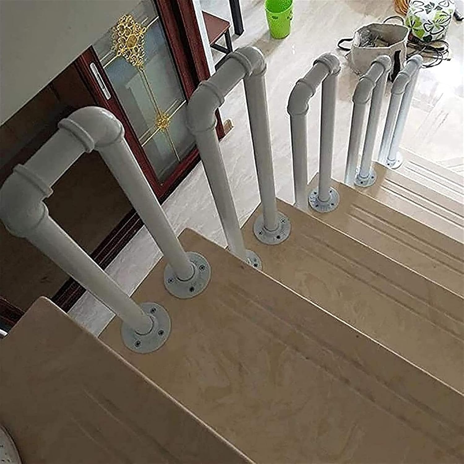 U-Shaped Staircase Handrails, Wrought Iron Grab Bar, Stair Banister Floor Mounted, Corridor Support Railing, 35-100cm, 1pack (Color : White, Size : 35cm)