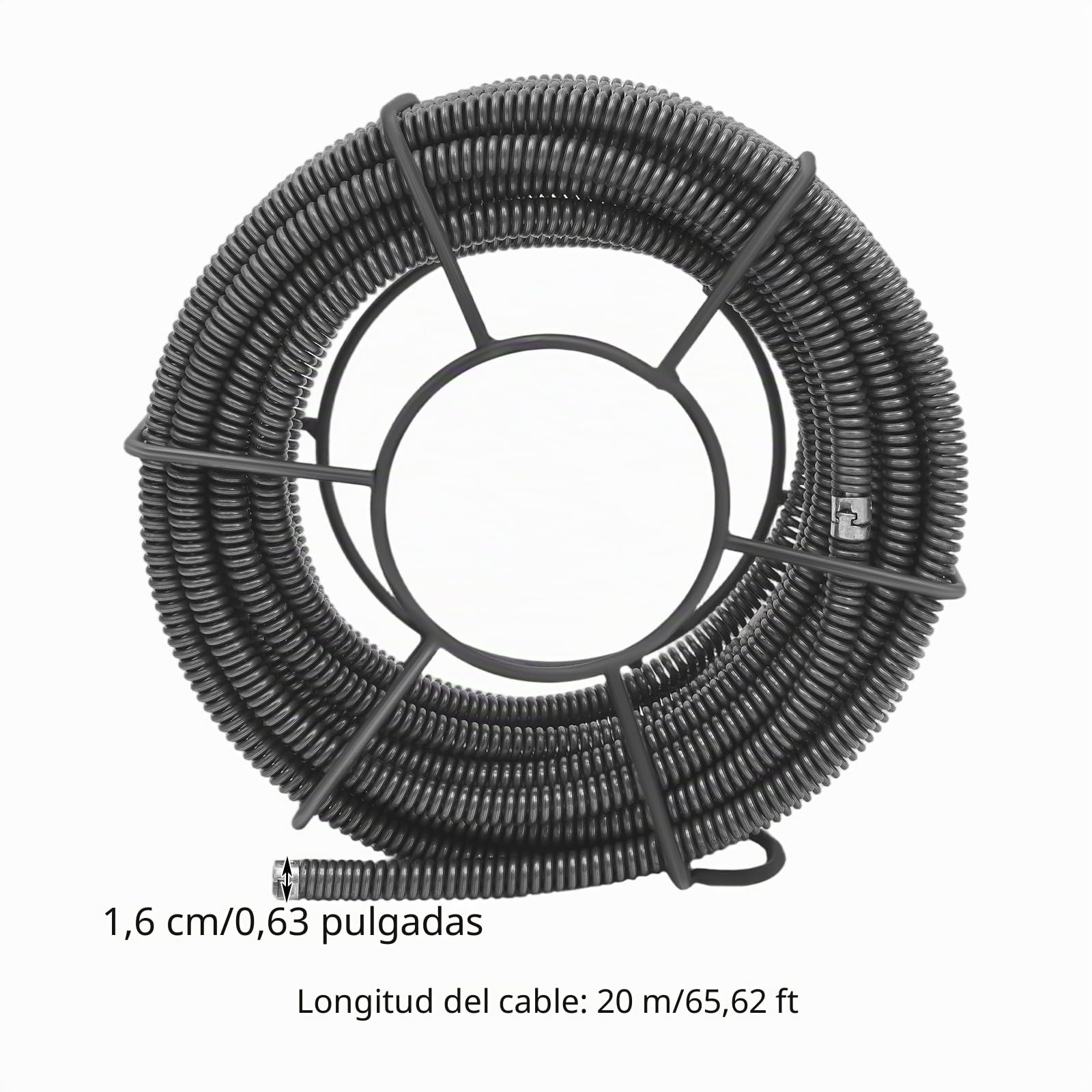 Espiral de limpieza de tuberías de 16 mm de diámetro, 20 m, espiral con estante de almacenamiento, desatascador de desagües en espiral para dispositivo de limpieza de tuberías