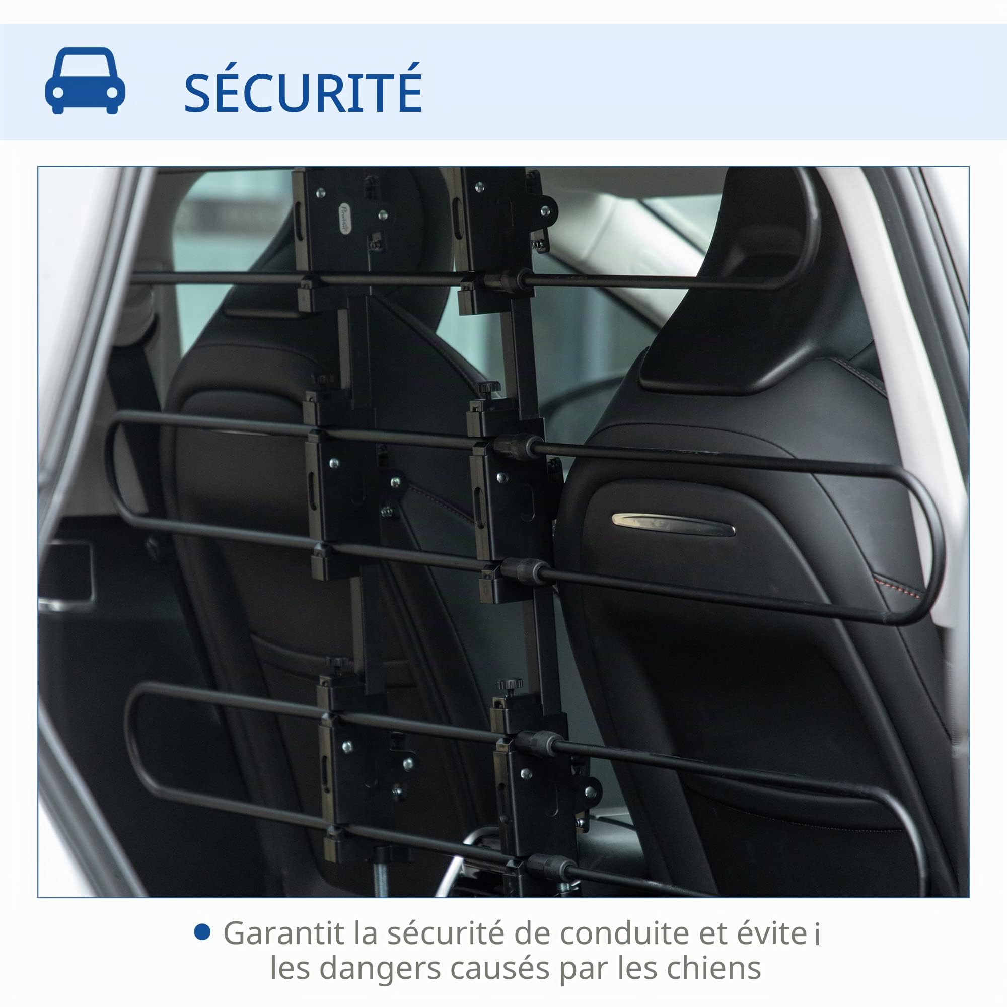PawHut Barrière chien voiture réglable séparateur, 89-150x76-124 cm | Barrière universelle pour chien de voiture, séparateur de coffre, acier, pour chiens