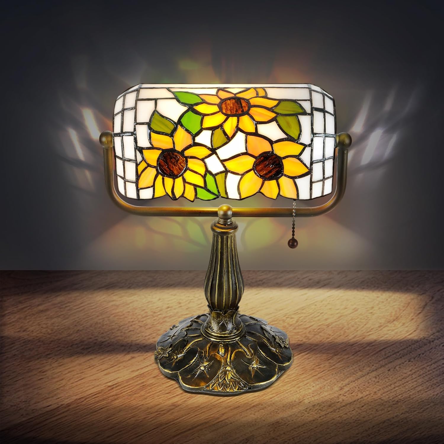 Tiffany Bankers Desk Lamp,Sunflower Stained Glass Piano Light with LED Bulb, Vintage Tiffany Style Desk Lamp for Office, Study, or Joyful Home Décor.
