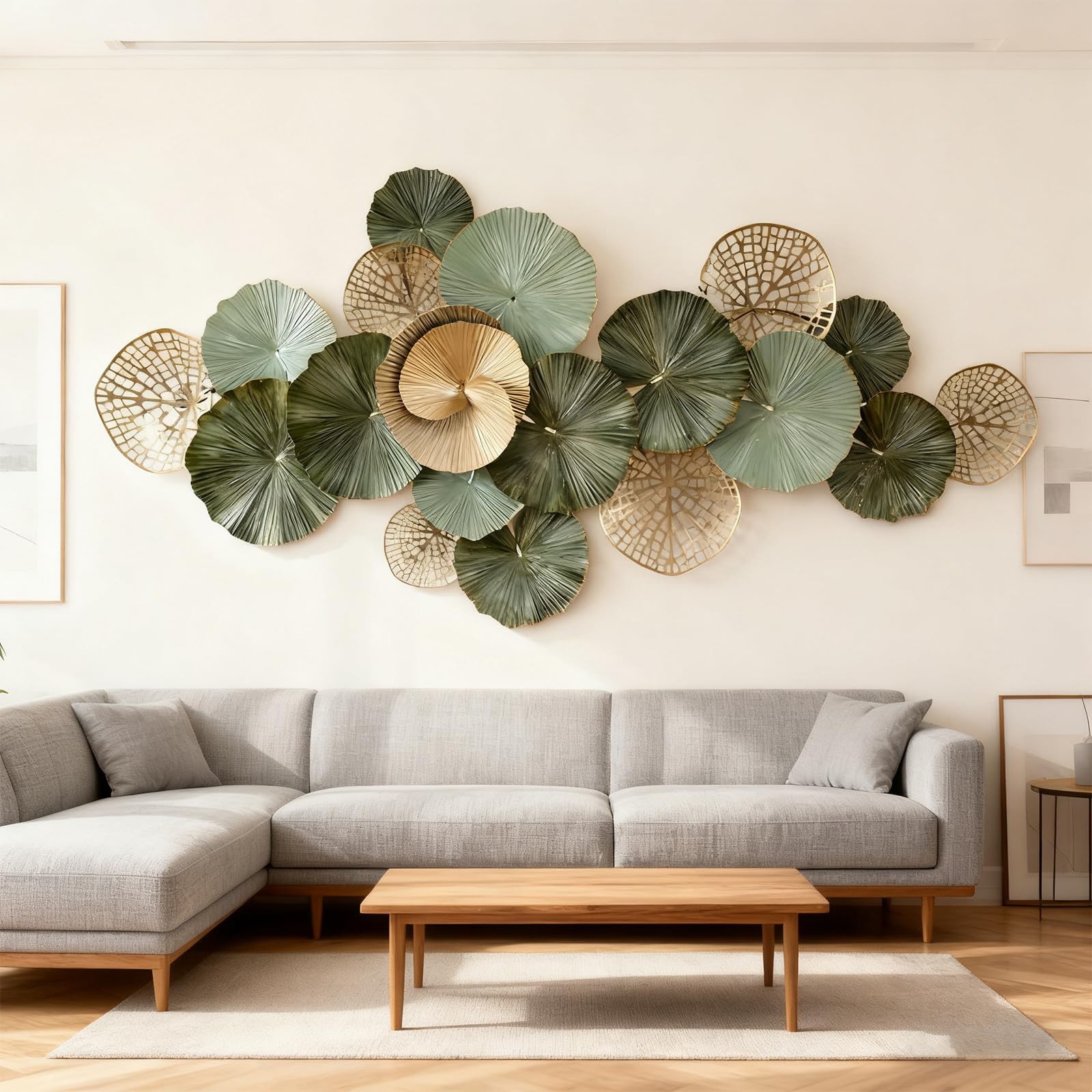 Blissio 3D Wanddeko Wohnzimmer aus Metall,Lotusblatt Design,130 x 64 cm