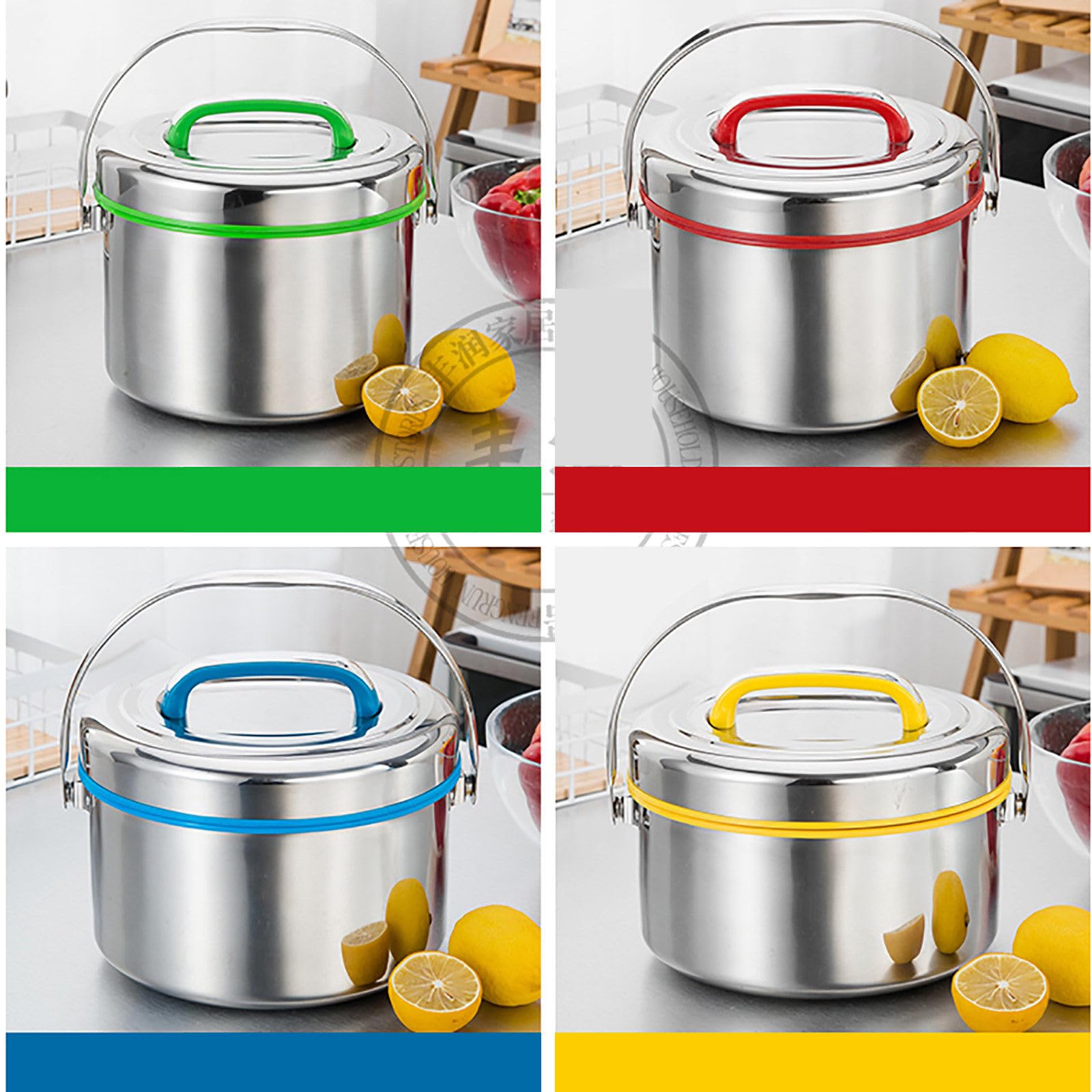 Fiambrera térmica de grado alimenticio (2,5 l/3 l/4 l), diámetro grande (21 cm), recipiente de acero para alimentos calientes, diseño de asa y diseño en capas, para la escuela, la oficina, los picni