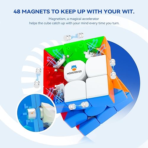 Miniatura 2 de Monster Go - Cubo magnético de velocidad de 3 x 3, 48 imanes cubo mágico sin calcomanías, rompecabezas de juguete 3D para niños, principiantes,