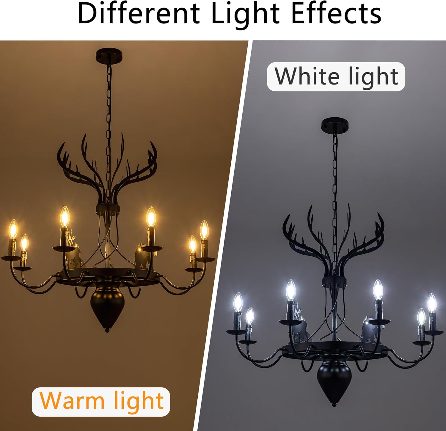 Wellmet Black Rustic Chandelier, Antler Design Farmhouse Chandelier, for Living Room, Foyer, Bedroom, Dining Room, Hallway, 34''W