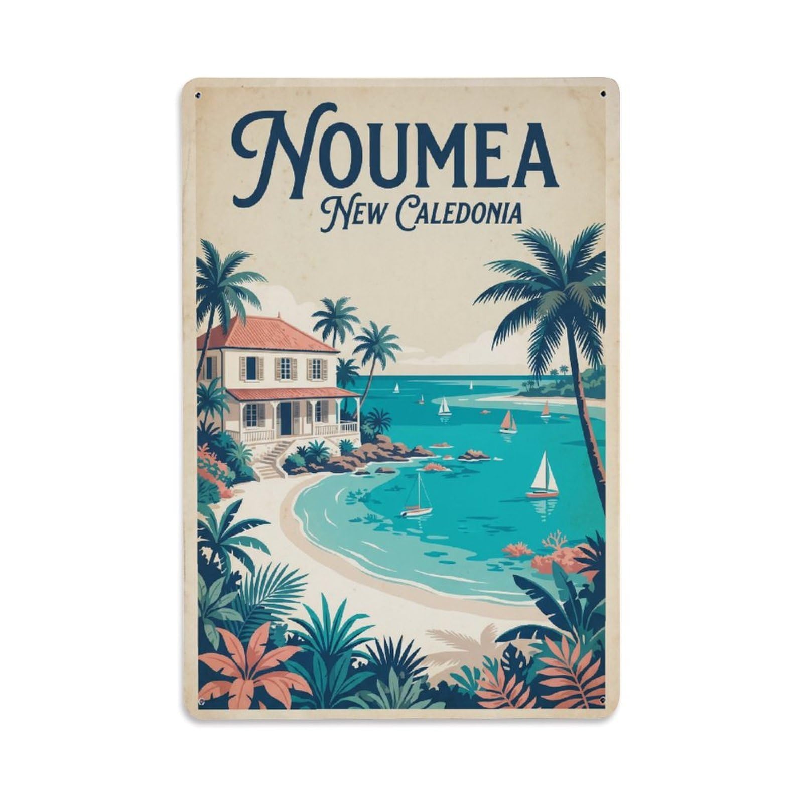 Metal Tin Sign Vintage Travel New Caledonia Noumea