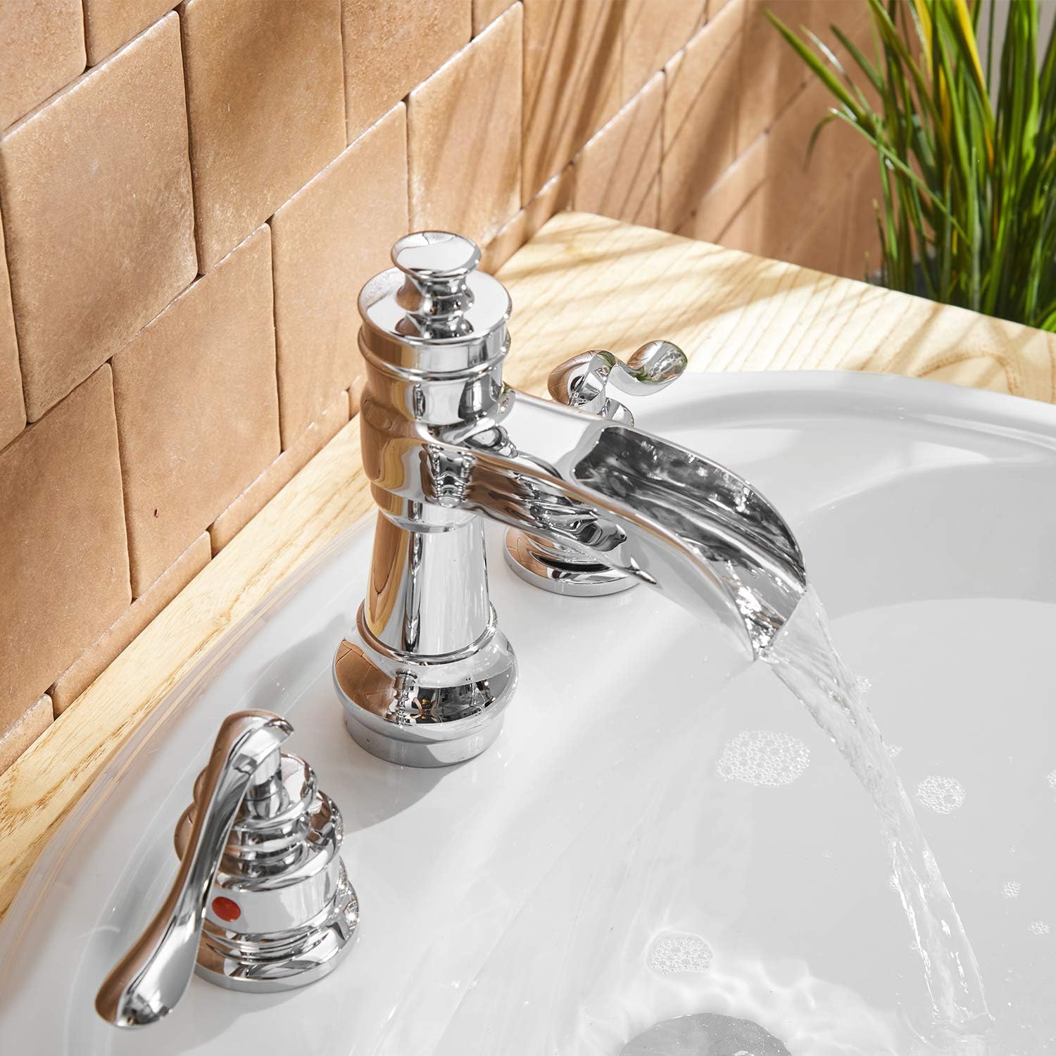 Review Waterfall Widespread Bathroom Faucet 3 Hole Chrome 8 Inch 2 Handle with Supply Line Sink Lead-Free Vanity Basin Mixer Tap by BWE Get Discount 70% Price Waterfall Widespread Bathroom Faucet 3 Hole Chrome 8 Inch 2 Handle with Supply Line Sink Lead-Free Vanity Basin Mixer Tap by BWE