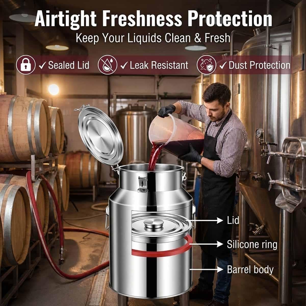 5-100L Secchio Per Latte Inox,Bidone Per Latte Acciaio Inox Per Olio E Vino
