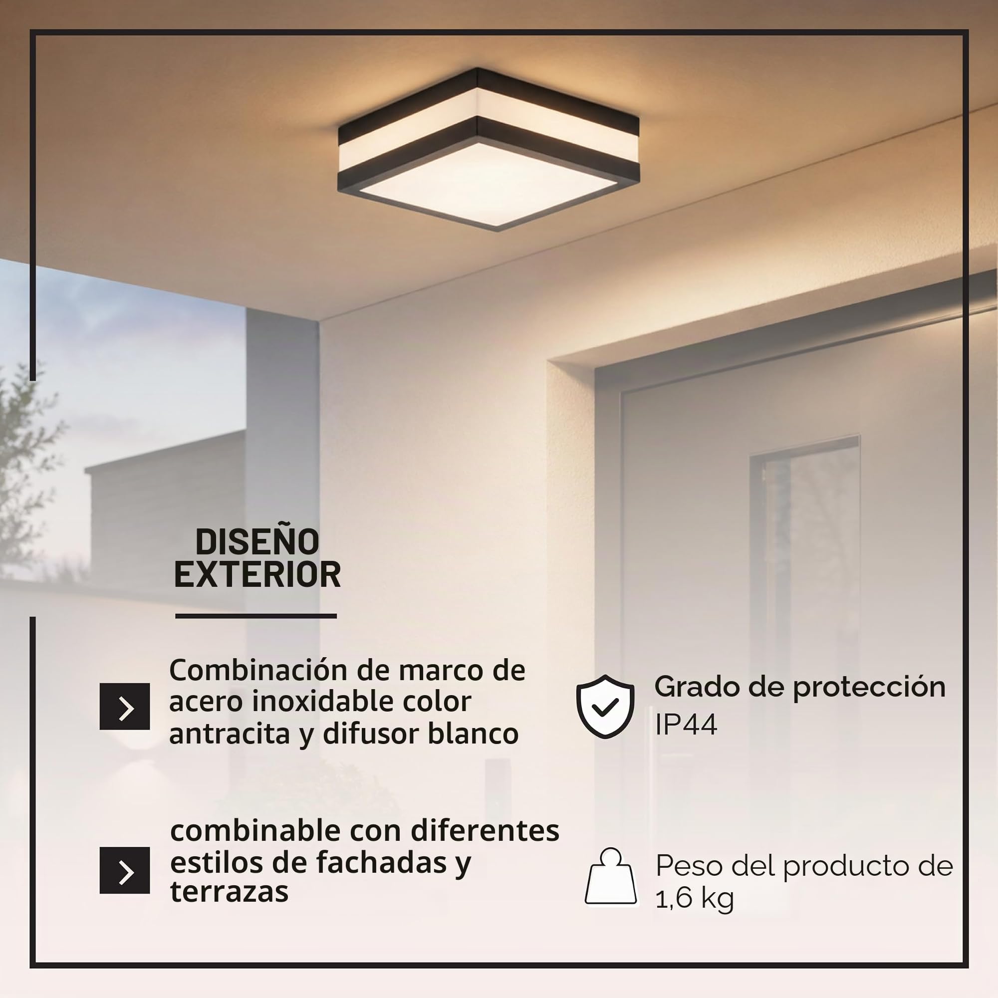 Lightbox Außen Deckenlampe IP44 - Deckenleuchte anthrazit 28,5 cm E27 exkl. | plafón antisalpicaduras para exteriores, cuadrado