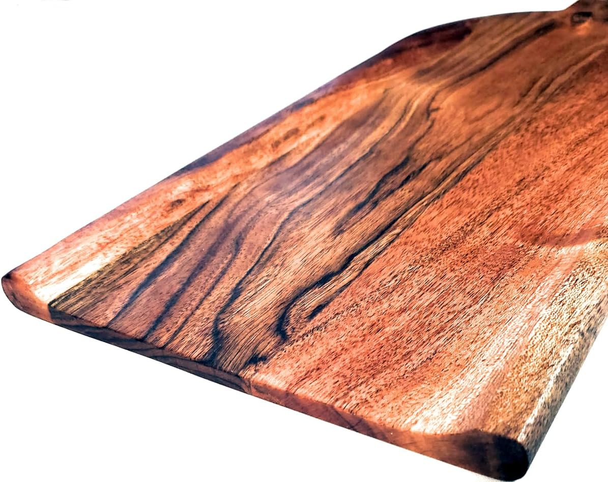 Acacia Charcuterie Board with Drip Edge & Handle - Wood Cheese Board - Decorative Wooden Serving & Cutting Board - Housewarming, Mothers Day, New Home & Wedding Gifts (20” x 8”) - Image 3