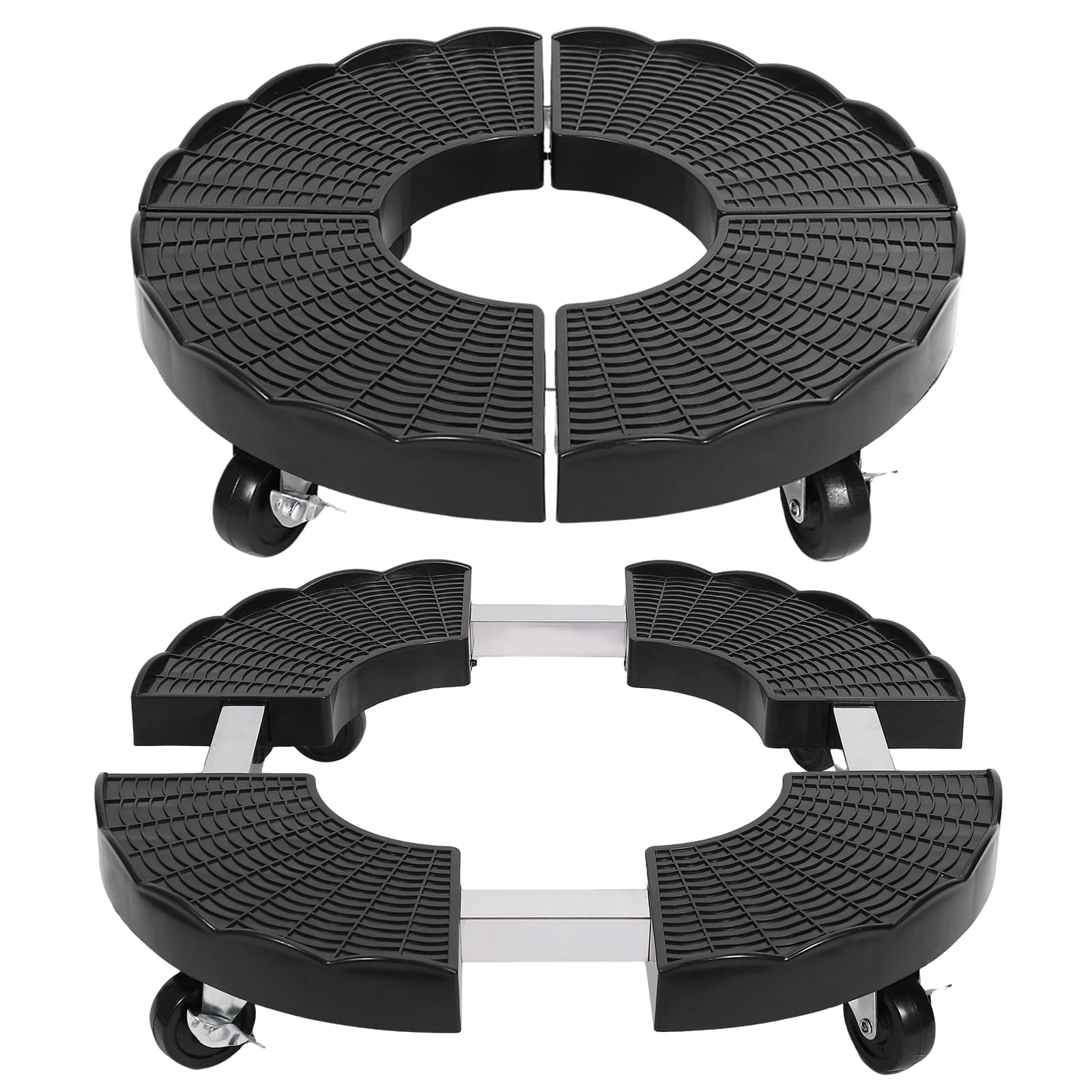 Zorplex Porte Plante à Roulettes Réglable Ø 38–50 Cm, Support de Pot de Fleurs Rond, Roulettes Pivotantes 360° et Frein, 150kg, Résistant aux Intempéries