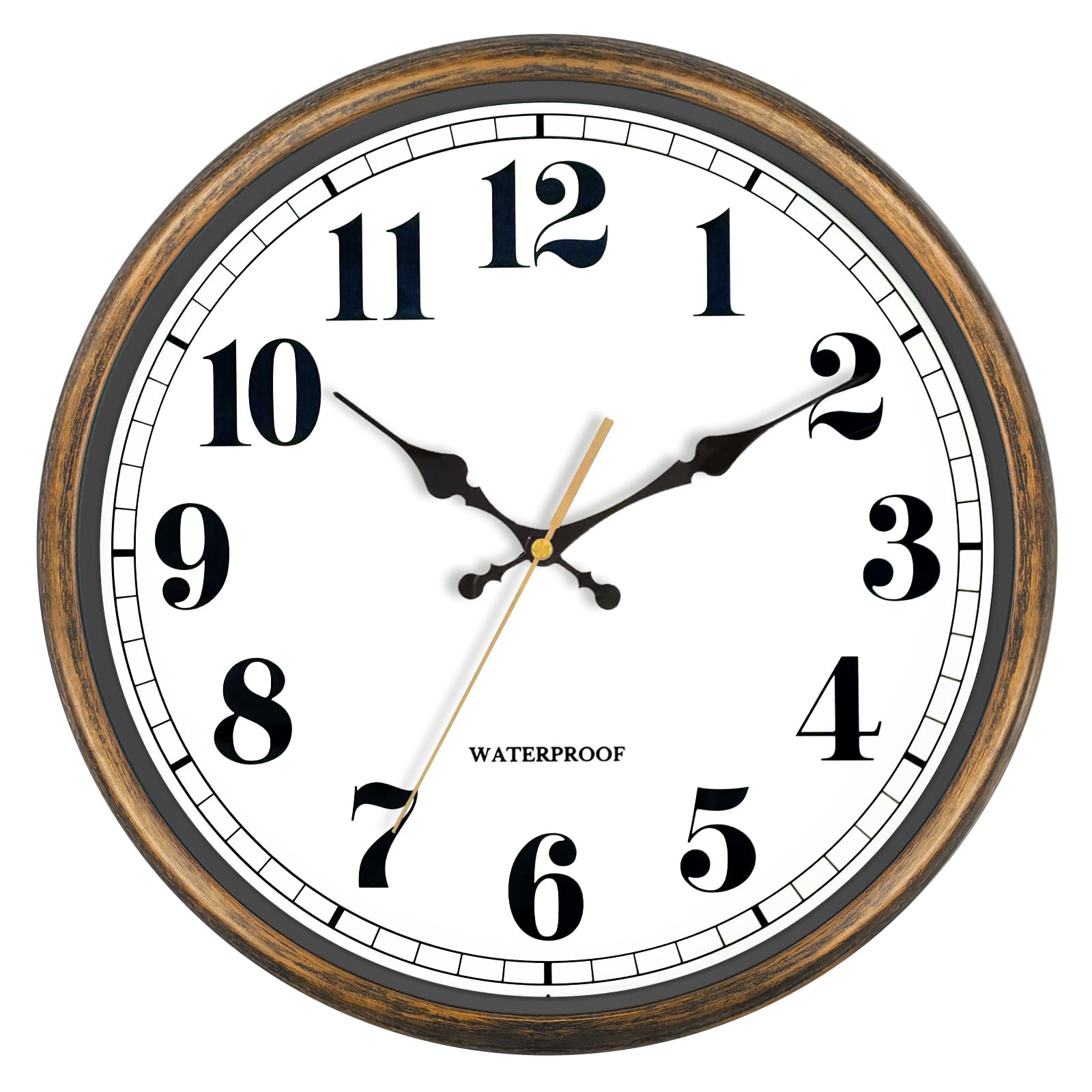 Caysie Grande horloge murale étanche à piles étanche de 40,6 cm pour piscine, terrasse, extérieur (bronze doré)