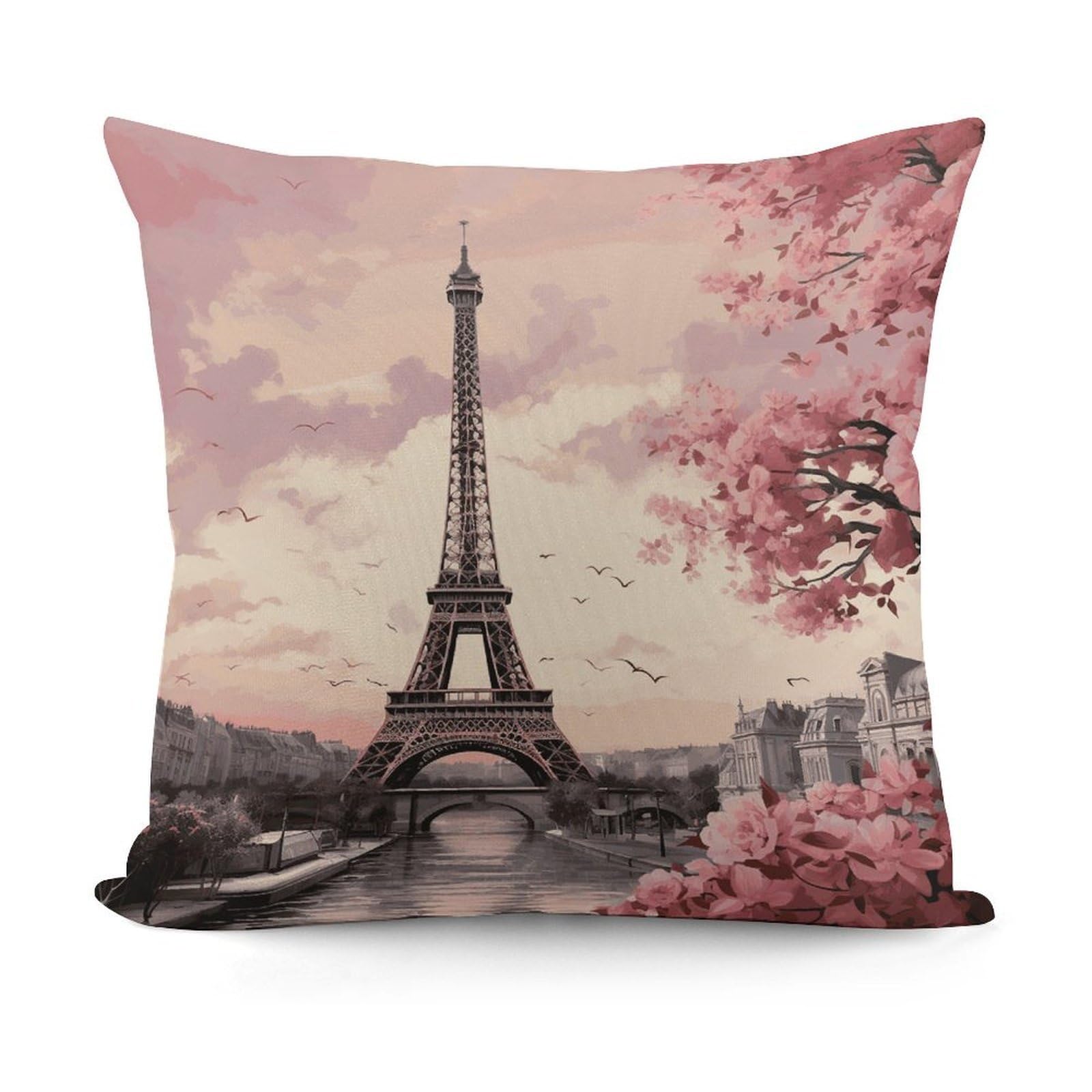 VstaDank Romantic Paris Tower Pillow Covers Soft Plush Decorative Square Pillow Cover Modern Breathable Pillowcases Pillowcase with Invisible Zipper 18x18 Inches for Sofa Living Room
