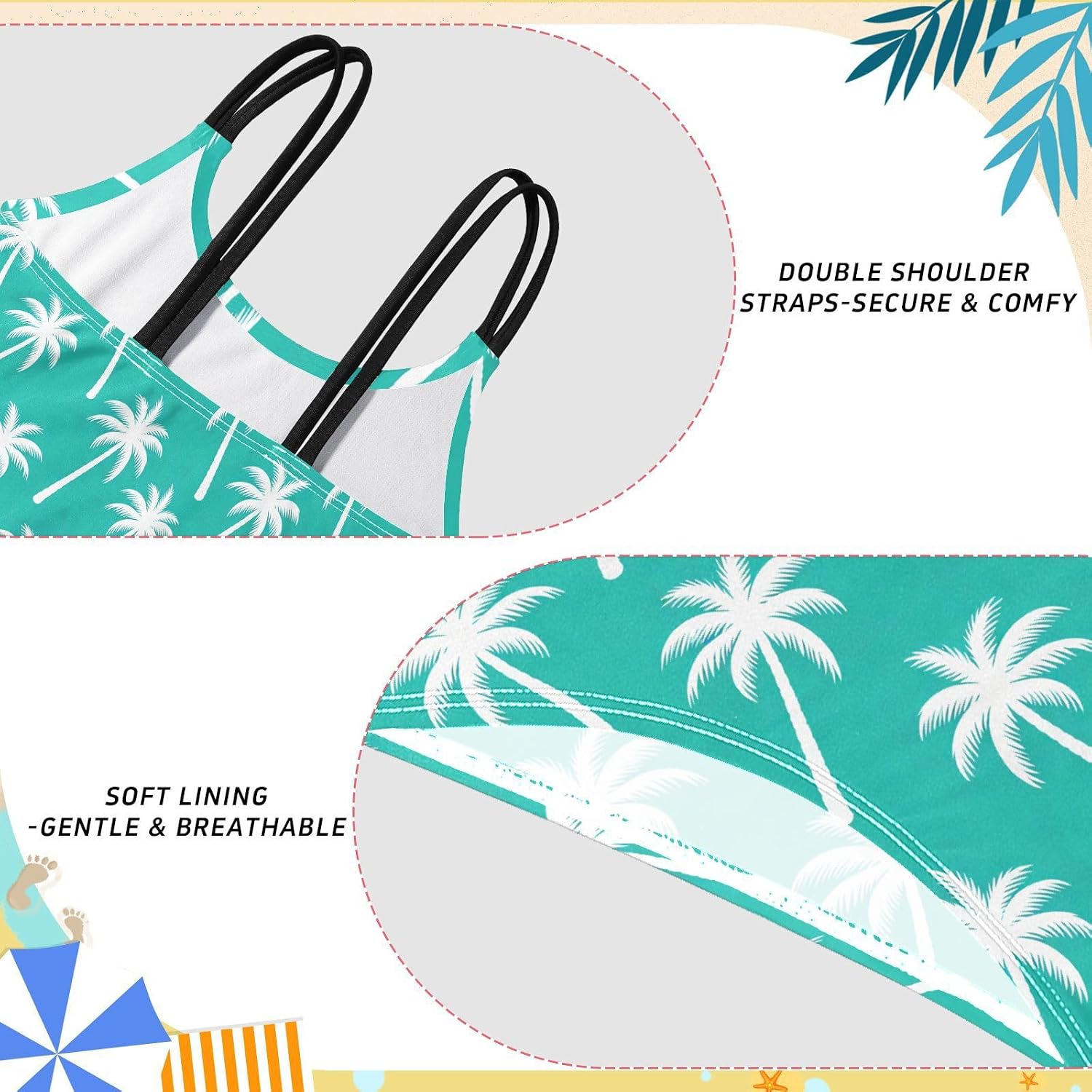 Girls Two Piece Swimsuits Tropical Palm Teal Bikini Set Swimwear Kids Bathing Suit for Girls 5-12 Years