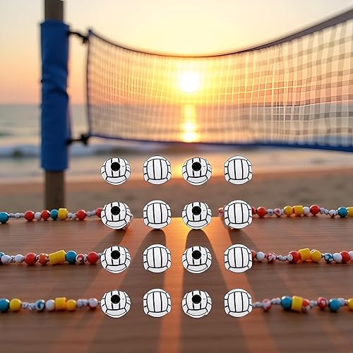 Miniatura 4 de 50 cuentas de silicona de 0.59 pulgadas (0.591 in), cuentas de voleibol acrílicas, cuentas deportivas de agujero grande, cuentas redondas sueltas