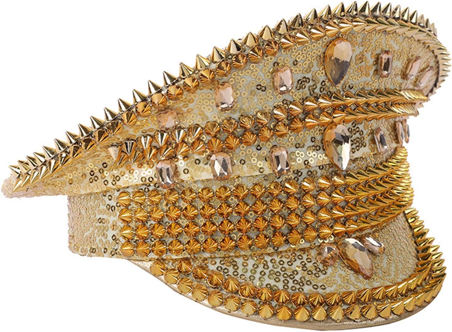 Punk Rivet Sequin Captain Hat Great for Hen Do, Stag Do, Music Festival, Mardi Gras and Themed Party(Gold)
