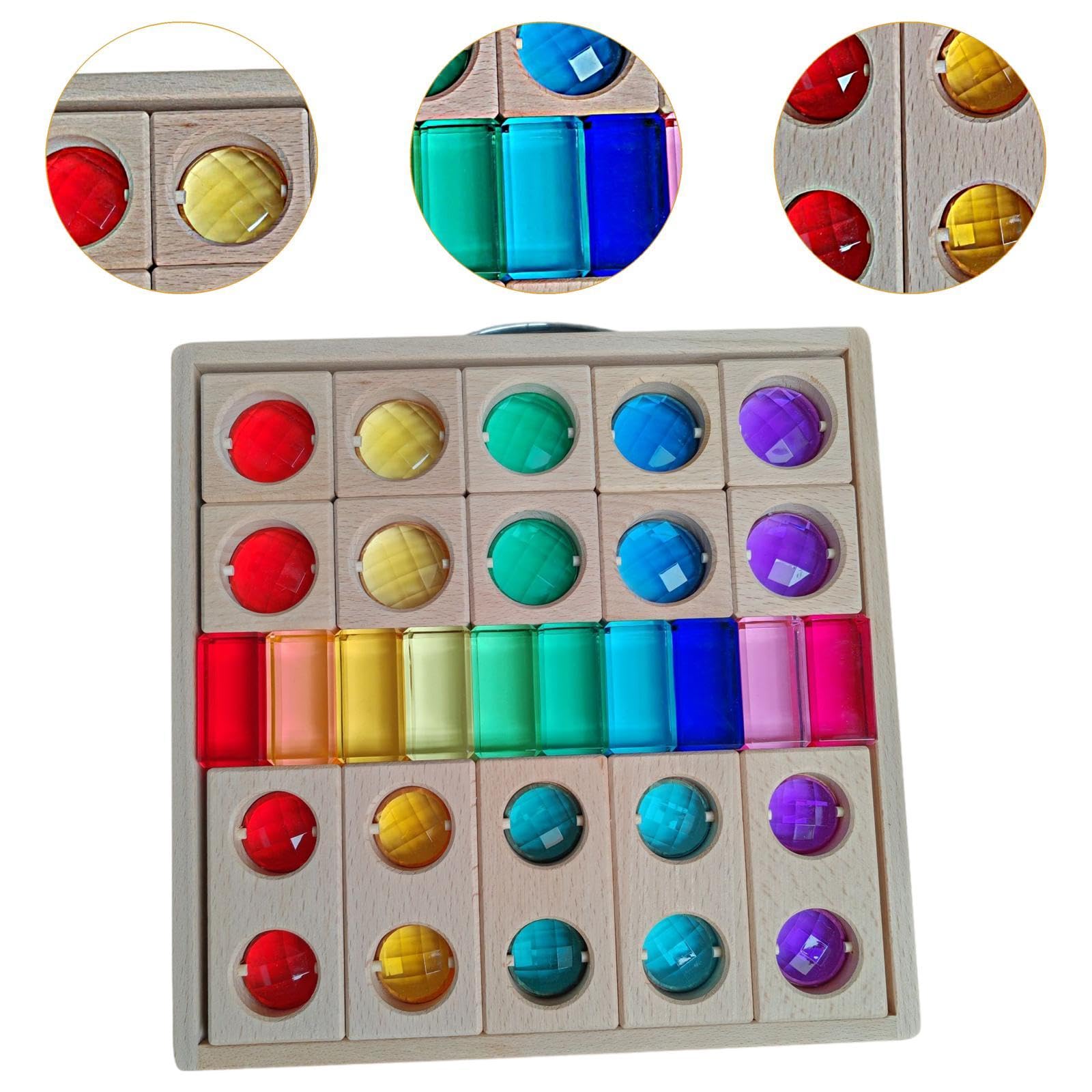 Acryl Holzbausteine Set Kinder Stapelspiel Steine Bunte Regenbogen Würfel Spielzeug mit Glitzernden Durchsichtigen Bauelementen Und Aufbewahrungsbox, 3 Arten Blöcke