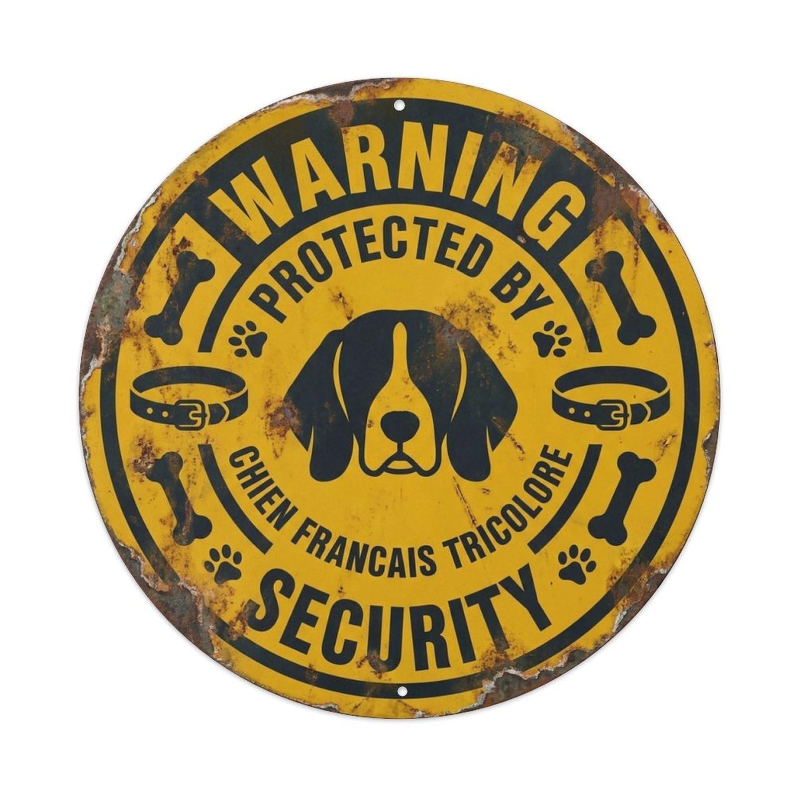 French Tricolor Hound Security Warning Badge Metal Tin Sign