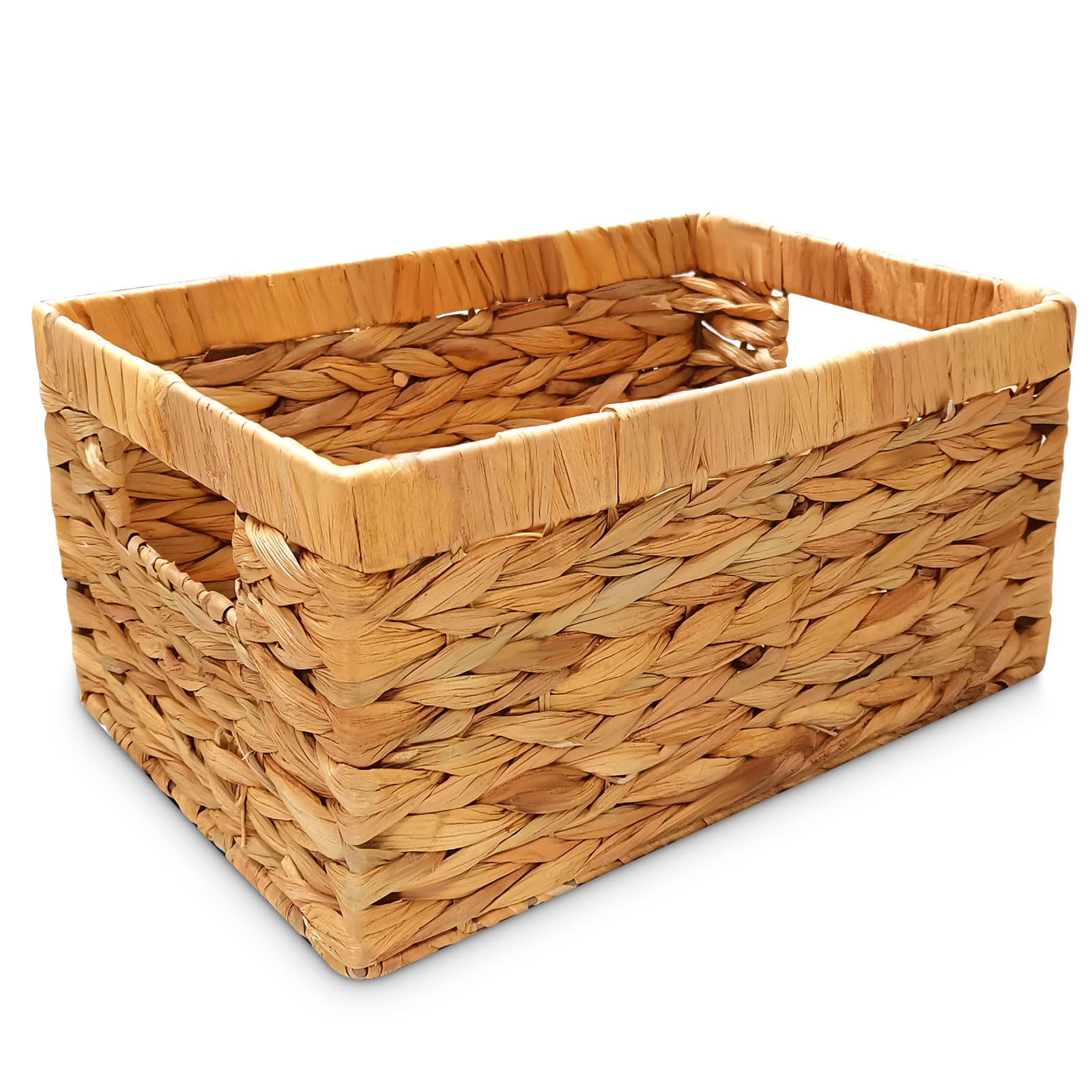 Happy Fox Woven Wicker Basket, Large Toy Storage, 13.9 * 9.8 * 6.3in Water Hyacinth Basket for Organizing Bedroom and Bathroom Items (M)
