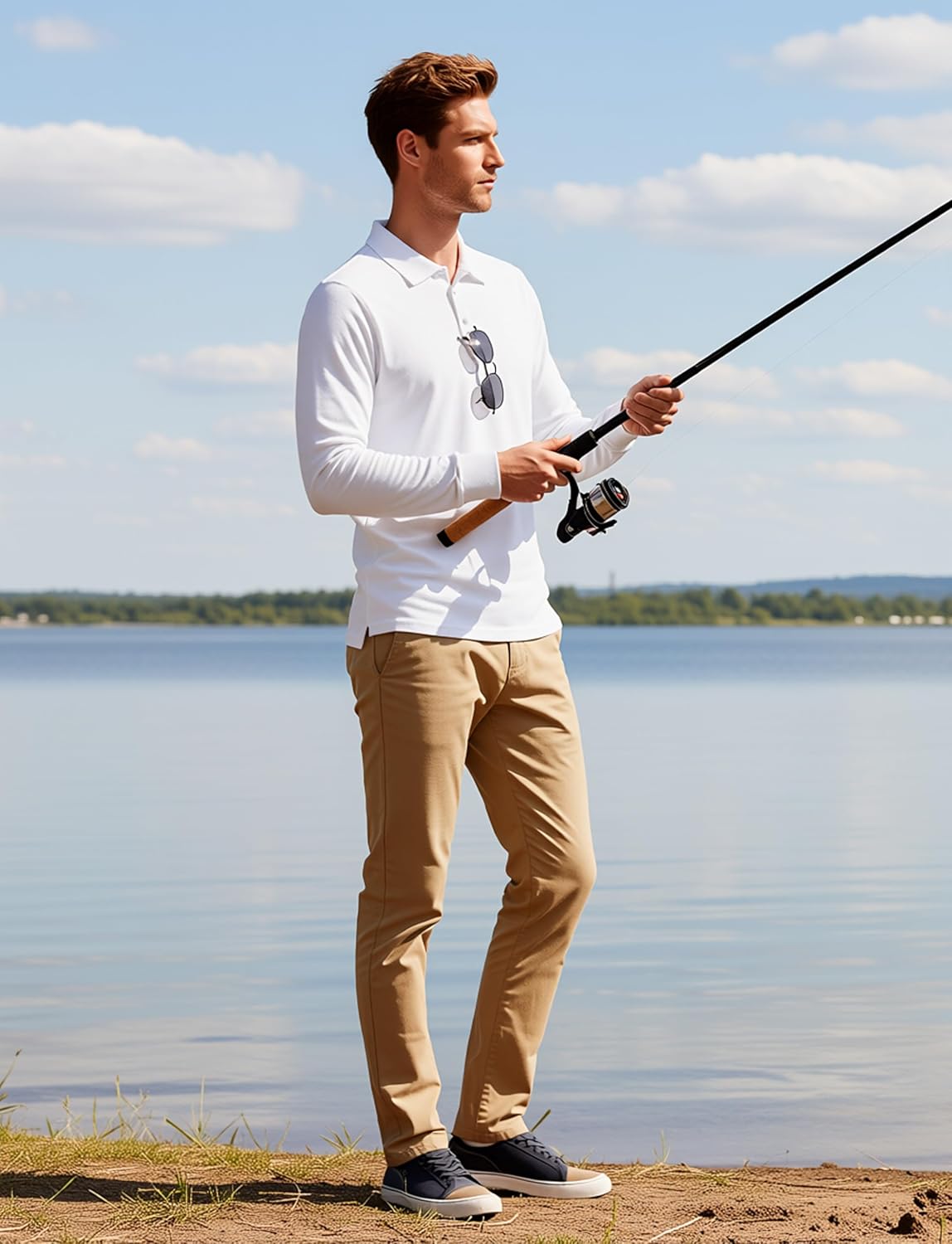 Men's Casual Long Sleeve Polo Shirts Performance Side Split Collared Golf Shirts with Sunglass Loop UPF 30+ - Image 3