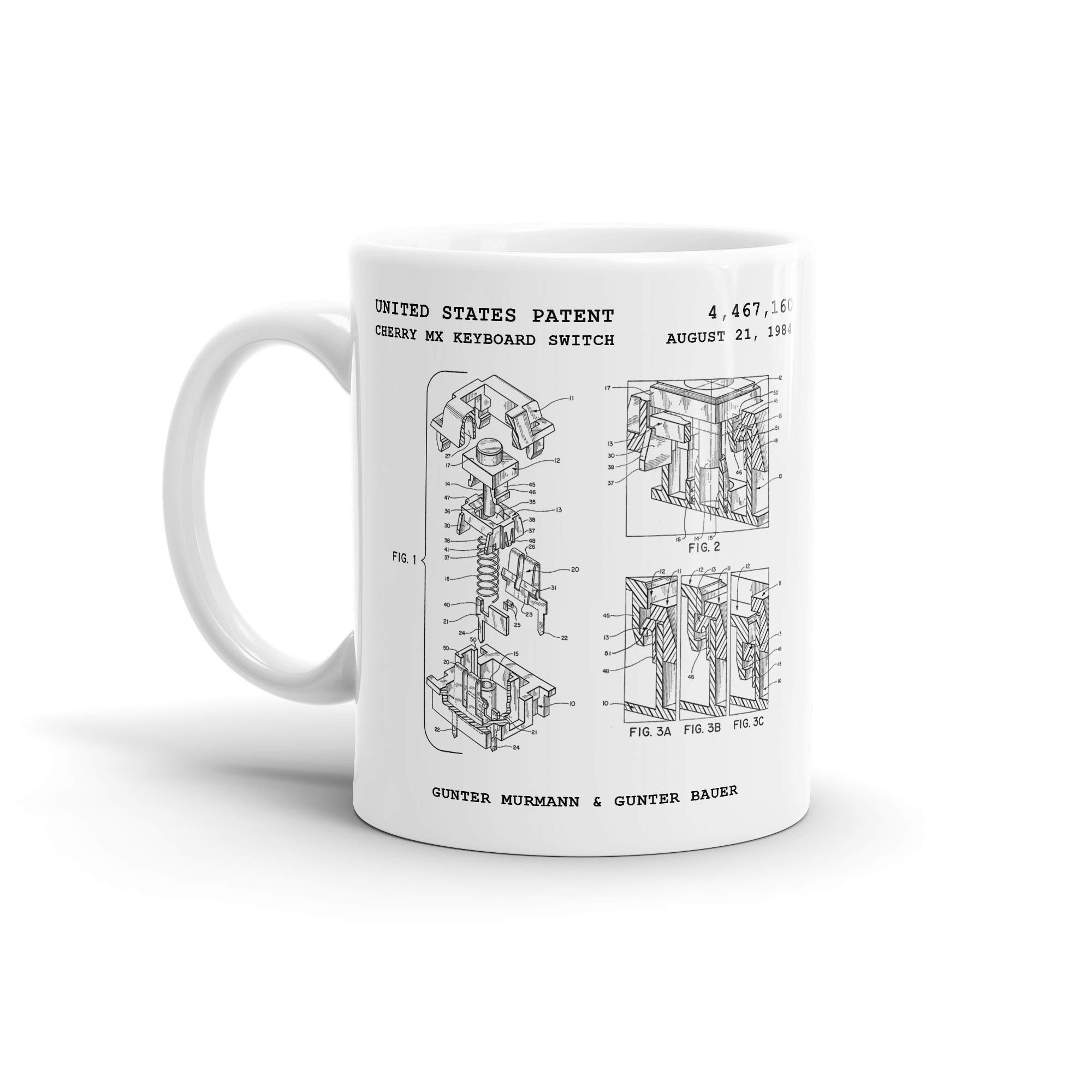 Cherry MX Keyboard Switch Coffee Mug; Patent Mugs, Gaming Coffee Mug, Gifts under $20