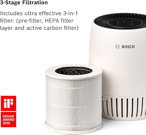 Bosch Air 1000 Air Purifier - Removes Pollutants, Includes Air Filter and Sleep Mode (< 25 dB(A)) - For Areas up to 23 m² - With Auto Mode - CADR: 100 m³/h - 5