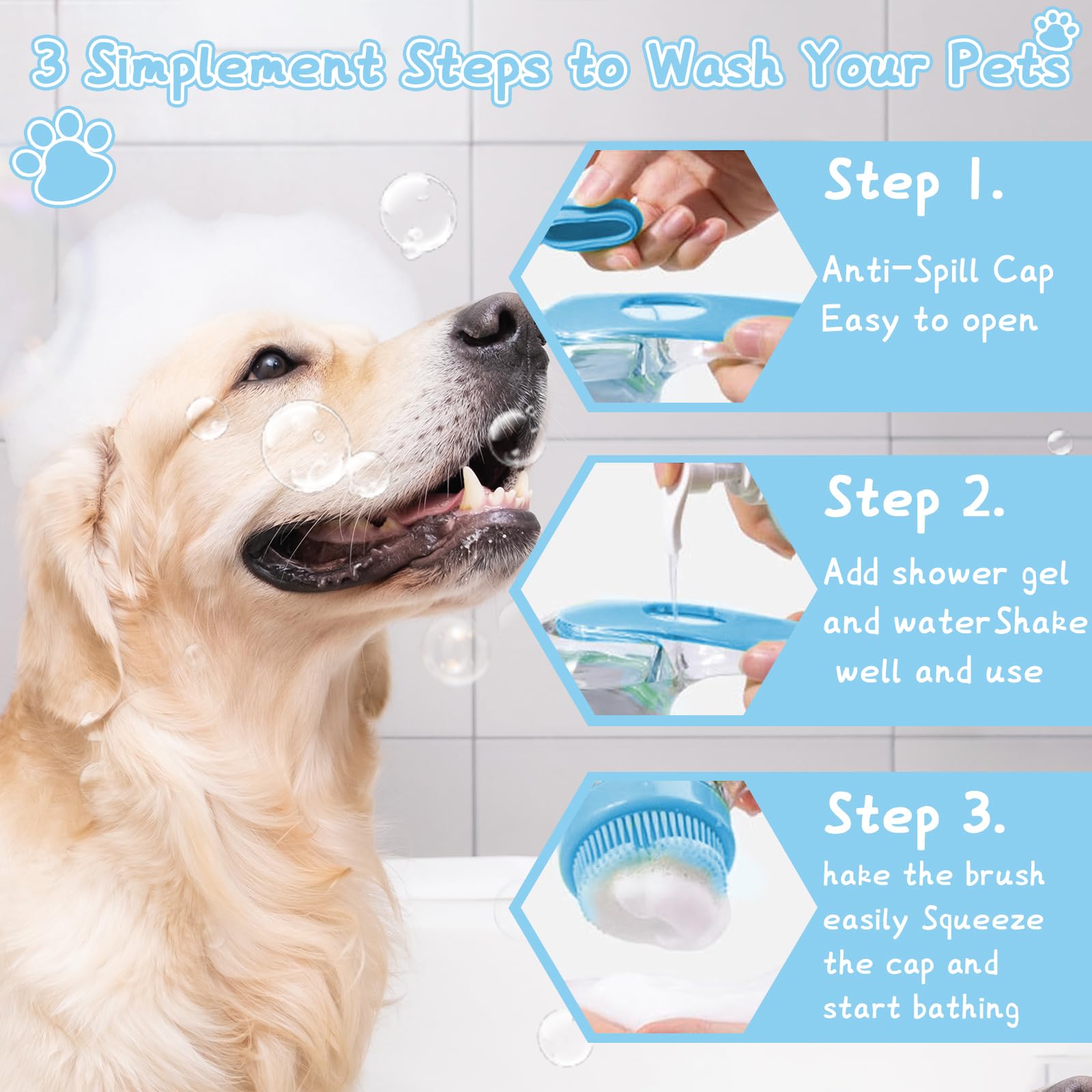 3Pcs Shampoo Massage Dog Bath Brush Set - Image 3