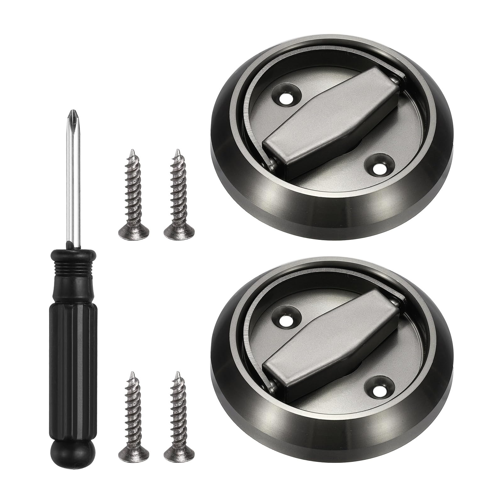 PATIKIL Recessed Door Lock, (73mm, Grey)(2 Pcs),304 Stainless Steel Round Cup Hidden Knob Handle Pull Latch Locker with Screwdriver Screws, Suit for - Privacy Sliding Door