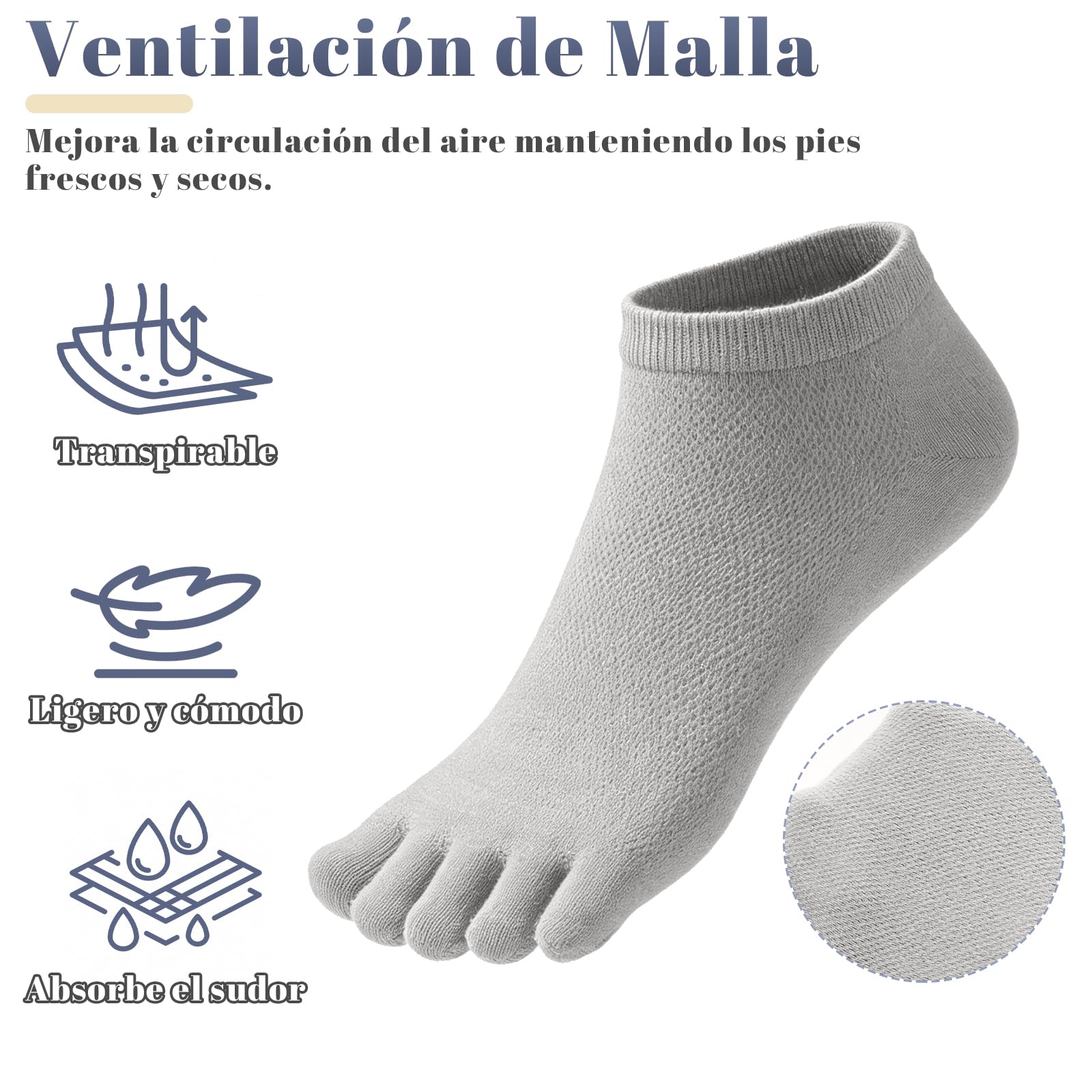 Soleeya 6 Pares Calcetines Dedos Running Hombre Talla 39-44, Transpirable Calcetines con Dedos Separados Tobilleros Cortos Deporte Hombre de Algodón para Correr Informal — view 6
