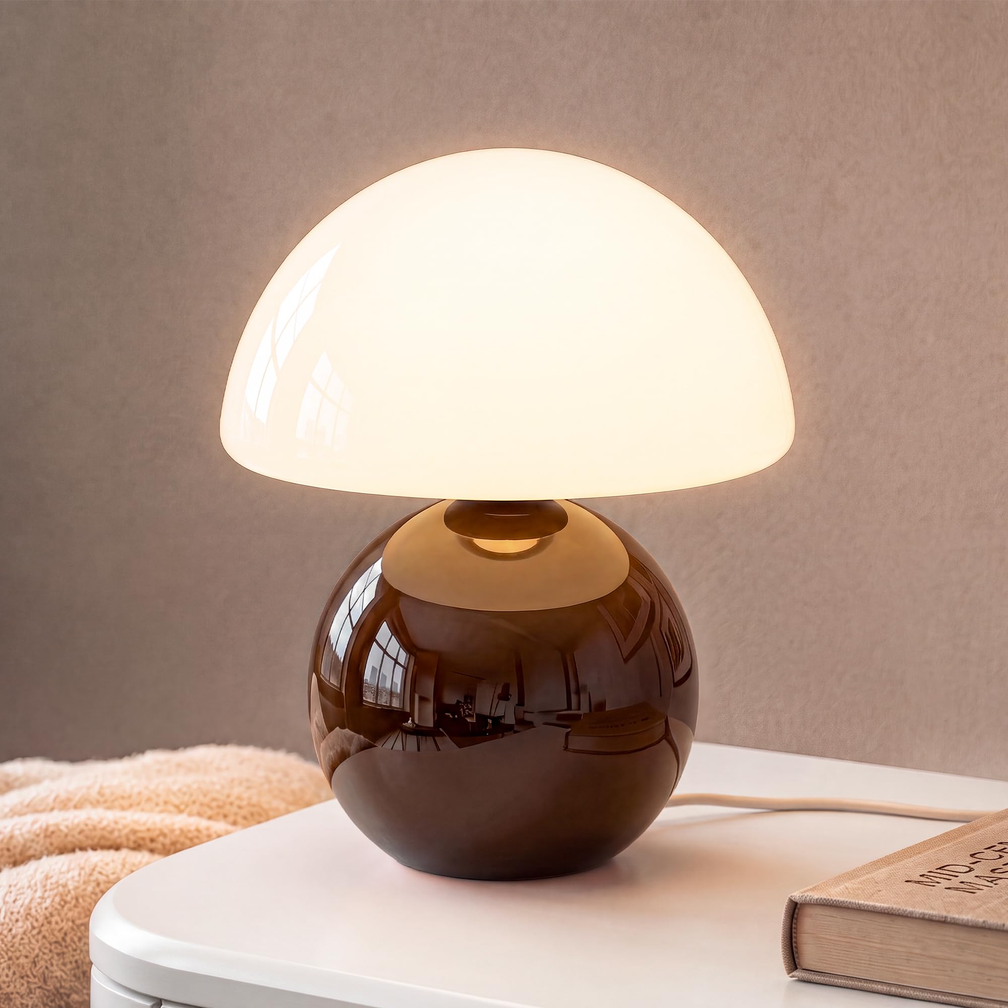 Dawnwake Lámpara de mesita de noche de seta, LED regulable, lámpara de mesa decorativa para salón, dormitorio, lámpara de mesa, lámpara de mesa de comedor, base de cerámica de cristal, pequeña lámpara