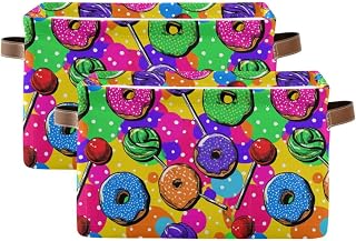 Pfrewn Storage Baskets 2 Pcs Donuts Macaron Cakes (14) Collapsible Rectangular Storage Boxes Organizer Shelf Basket Book Storage Bin for Nursery