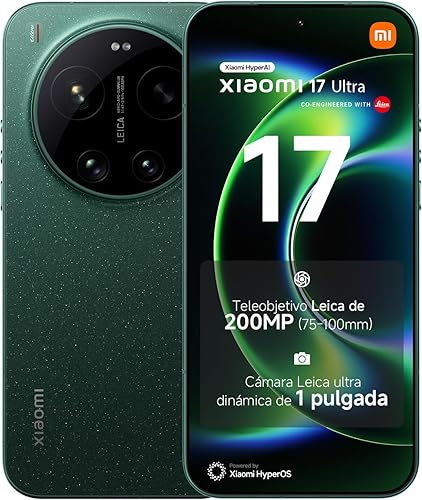 XIAOMI 17 Ultra - Smartphone de 16+512GB, Teleobjetivo Leica de 200 MP (75-100 mm), Snapdragon 8 Elite Gen 5, HyperAI, 1 año de garantía Extra, Cargador no Incluido, Verde (Versión ES)