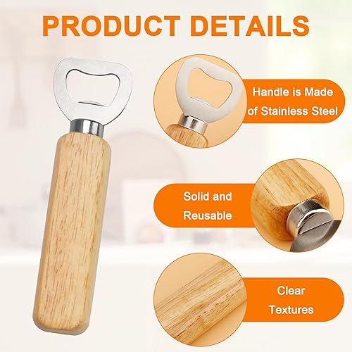 Miniatura 3 de Abrebotellas de vino de madera, 50 unidades, abridor de botellas de acero inoxidable, abrebotellas de sidra de mano de madera, abrebotellas de vino
