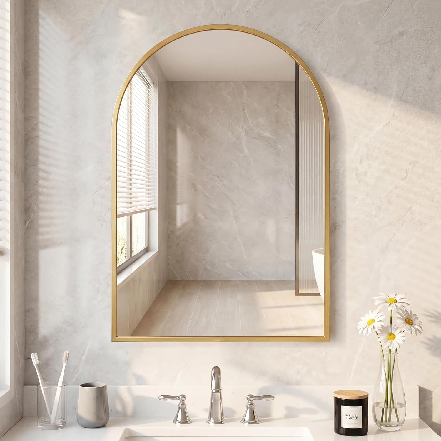 NEWBULIG Wall Mirror, Bathroom Mirrors for Over Sink, Matte Metal Framed Vanity Mirror with Tempered Glass, Entryway, Living Room, Bedroom