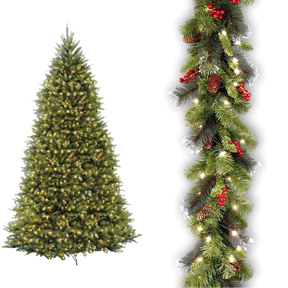 Photo 1 of National Tree Company Pre-Lit Artificial Full Christmas Tree, Green, White Lights 10 Feet & Pre-Lit Artificial Christmas Garland, Green, 9 Feet