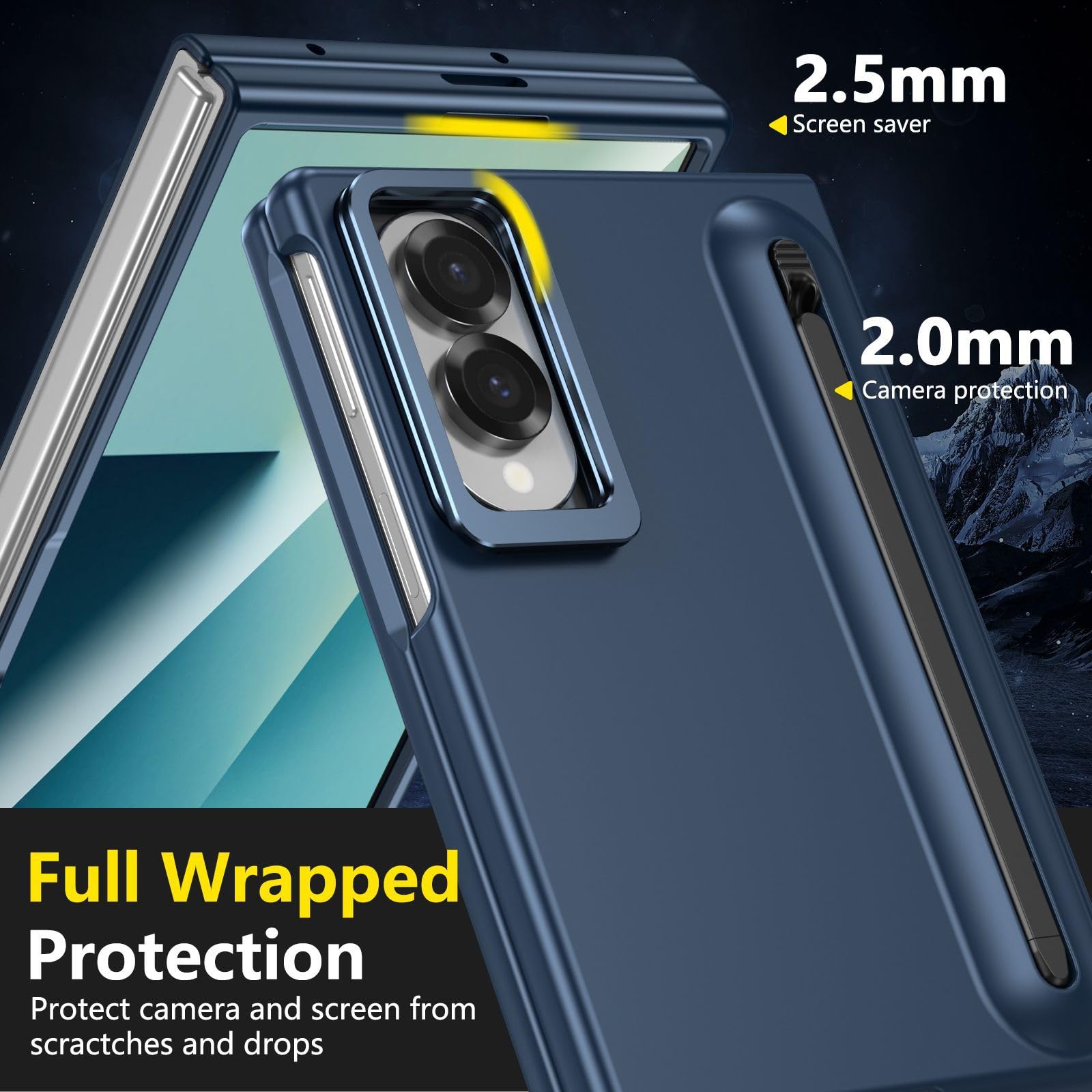 Funda Soporte para Samsung Galaxy Z Fold 8, PC Mate, Bolígrafo, Lente | Carcasa PC mate con soporte y portabolígrafos. Borde cámara elevado, antirayones, antihuellas(Blue)
