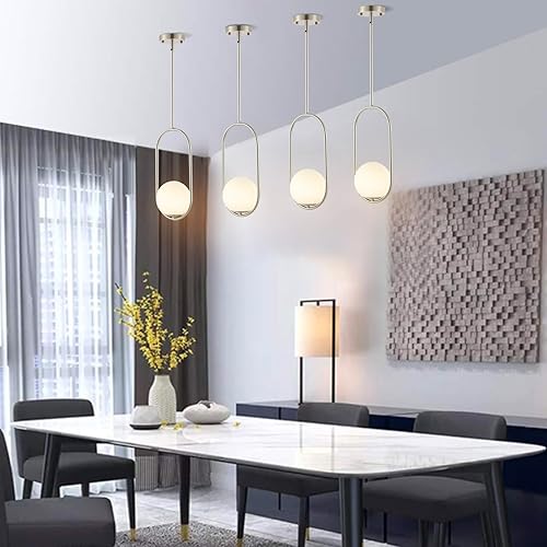 Miniatura 9 de BYOLIIMA Lámpara colgante moderna con forma de globo de níquel cepillado, 1 luz de mediados de siglo, lámpara colgante de techo con globo blanco,