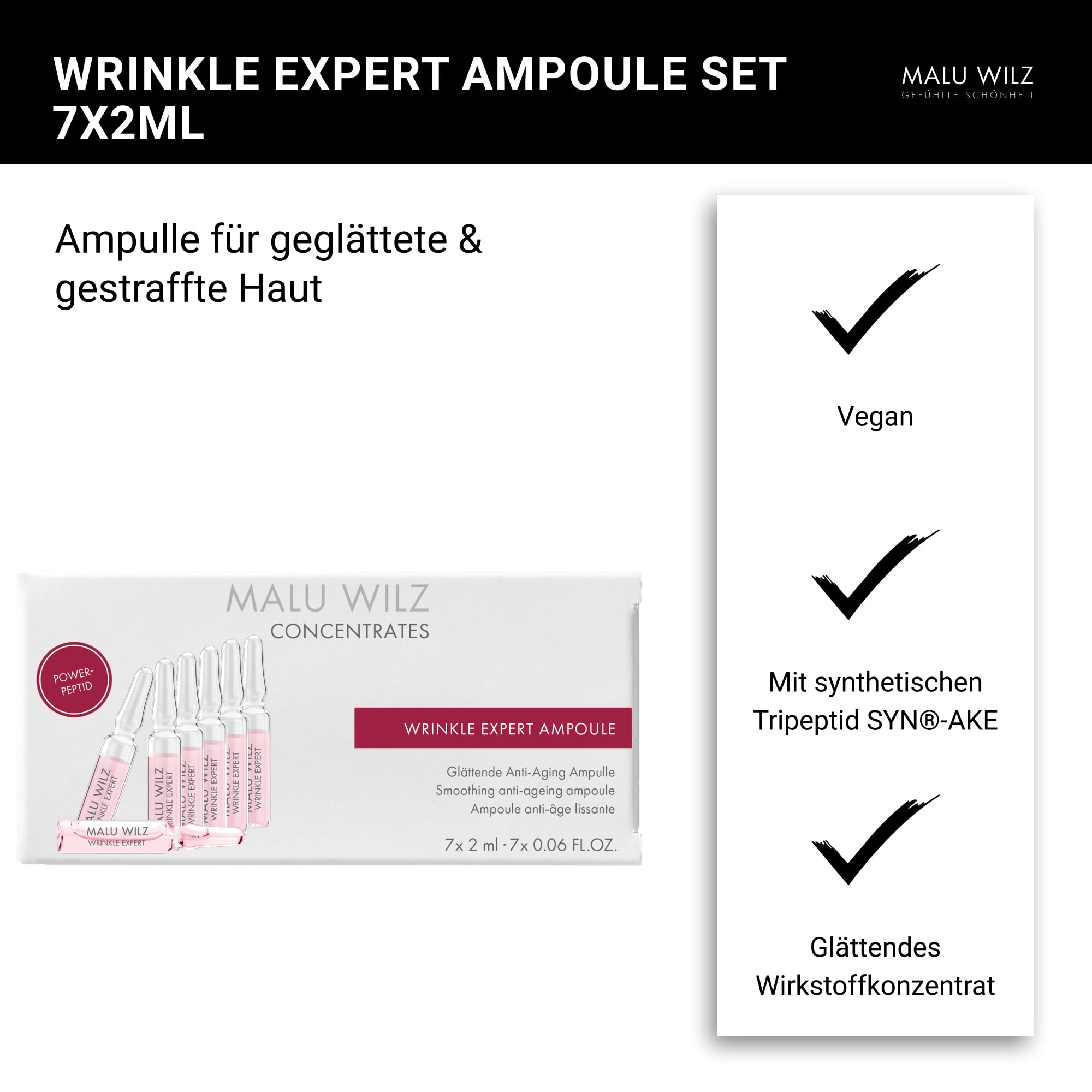 Malu Wilz Wrinkle Expert Ampoule Set 7x2ml, vegan - Ampullen Gesicht Pflegeformel gegen Fältchen & Linien - Anti Falten Gesichtspflege für glatte, straffe Haut